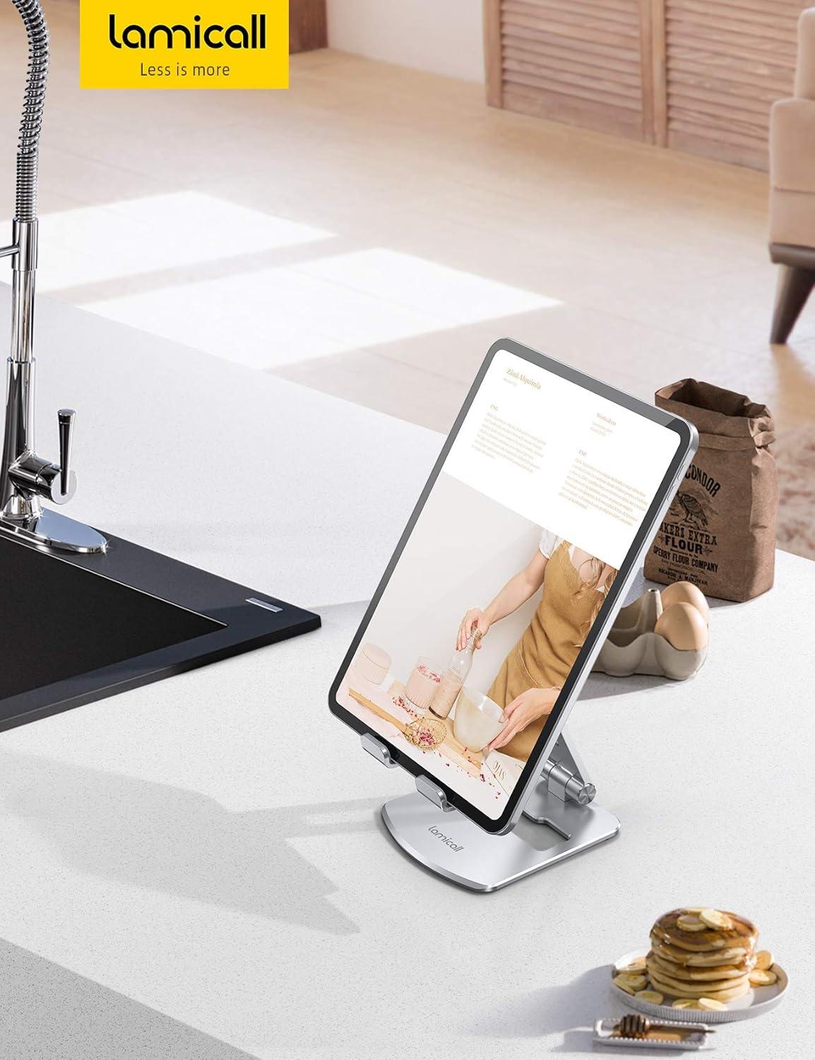 imageLamicall Adjustable Tablet Stand Holder Foldable Phone Dock 360Rotating Desktop Tablet Mount for 4713 Tablets Such as iPad Pro 11 129 Air Mini Tabs Kindle iPhone Air 17 Pro Max SilverSilver