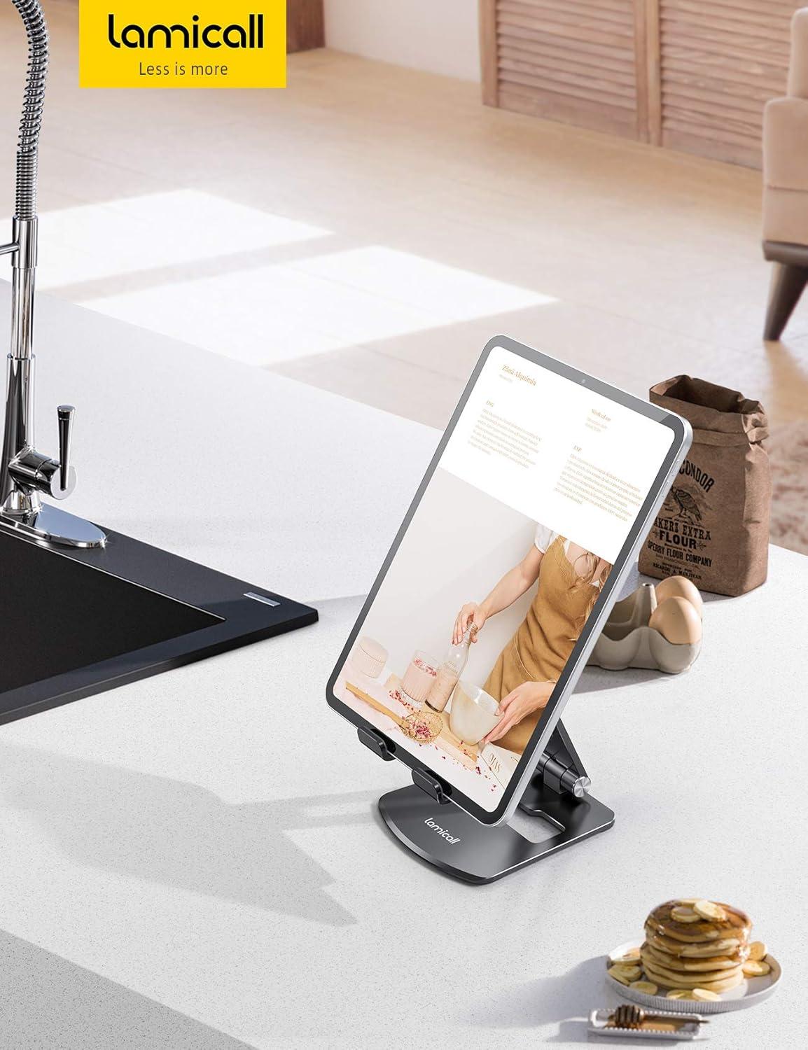 imageLamicall Adjustable Tablet Stand Holder Foldable Phone Dock 360Rotating Desktop Tablet Mount for 4713 Tablets Such as iPad Pro 11 129 Air Mini Tabs Kindle iPhone Air 17 Pro Max SilverBlack
