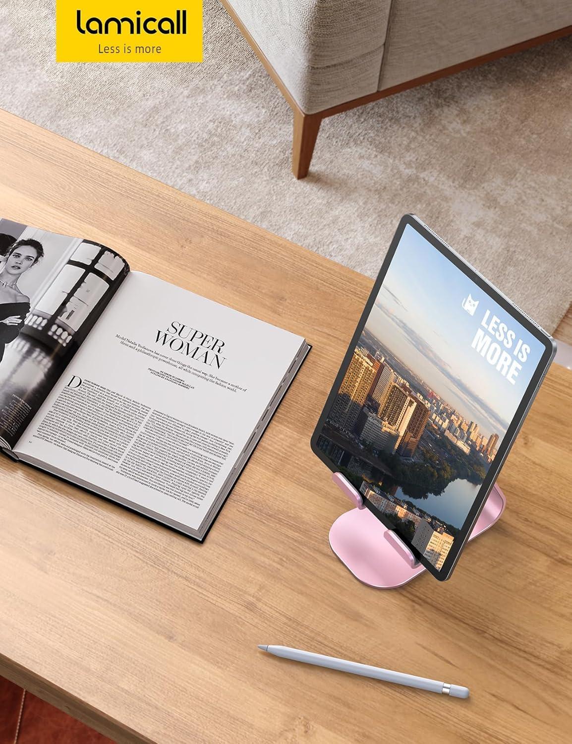 imageLamicall Tablet Stand Adjustable Tablet Holder Desktop Stand Dock Holder for 413 Tablets iPad Pro 11 97 105 129 Air Mini Kindle Tab iPhone 17 Pro Max Switch Office Desk AccessoriesRose Gold