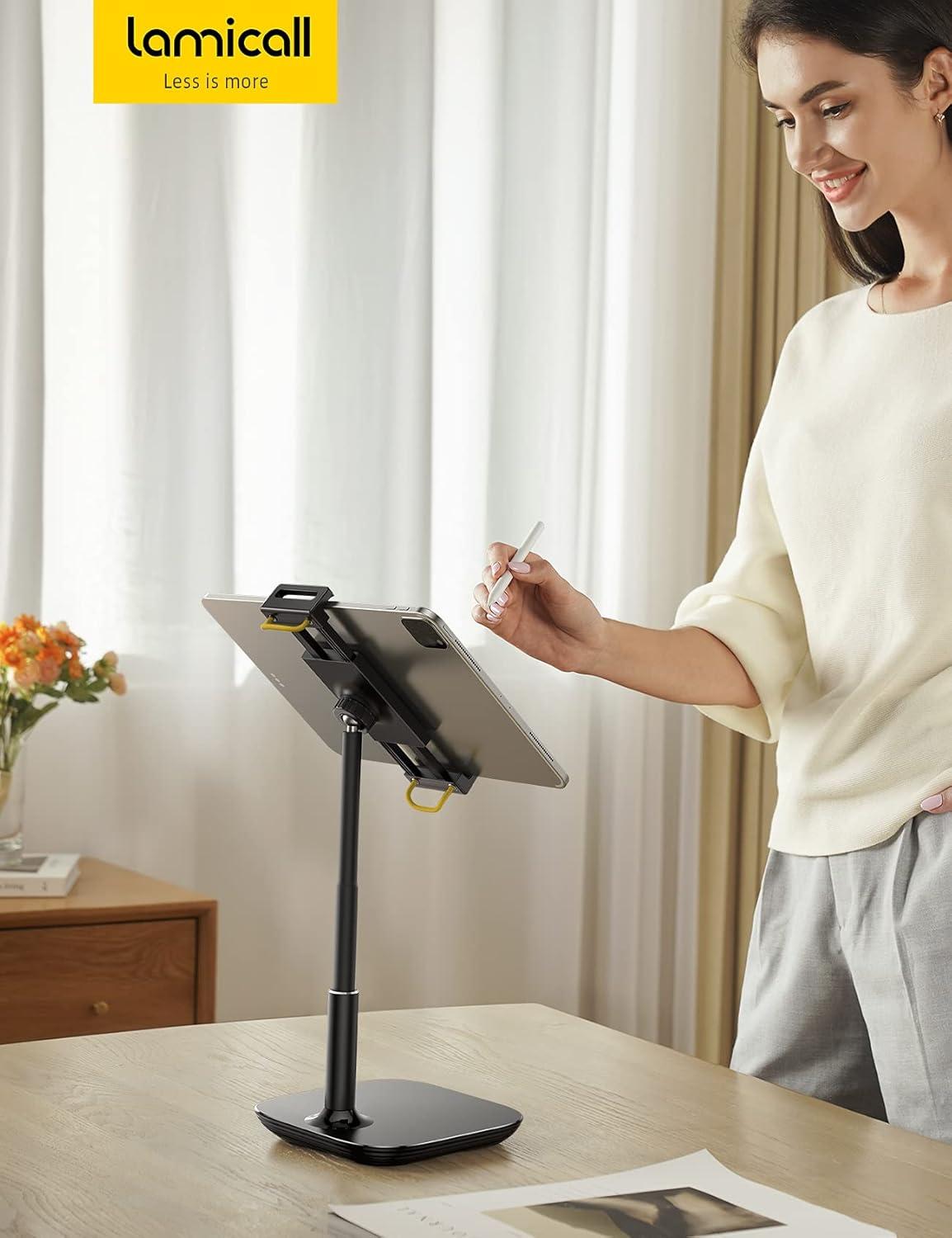 imageLamicall Tablet Stand Holder Gooseneck Tablet Mount 25lb Heavy Duty Base Adjustable Desktop Stand with 360 Degree Rotating for 4713 Tablets iPad Pro 129 Air Mini Fire Kindle Tabs Black