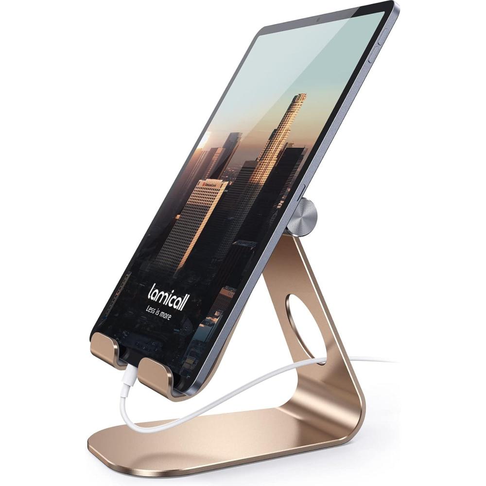 imageLamicall Tablet Stand Adjustable Tablet Holder Desktop Stand Dock Holder for 413 Tablets iPad Pro 11 97 105 129 Air Mini Kindle Tab iPhone 17 Pro Max Switch Office Desk AccessoriesGold