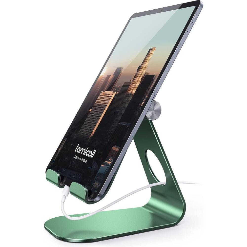 imageLamicall Tablet Stand Adjustable Tablet Holder Desktop Stand Dock Holder for 413 Tablets iPad Pro 11 97 105 129 Air Mini Kindle Tab iPhone 17 Pro Max Switch Office Desk AccessoriesGreen