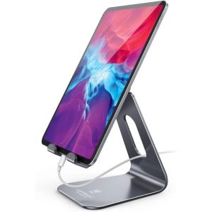 Lamicall Tablet Stand, Tablet Holder for Desk – Multi-Angle Adjustable Tablet Desktop Dock Cradle, Compatible with iPad Pro 11, 12.9, Air, Mini, Fire HD, Galaxy Tab, and Other 4-13″ Tablets, Black(Grey)