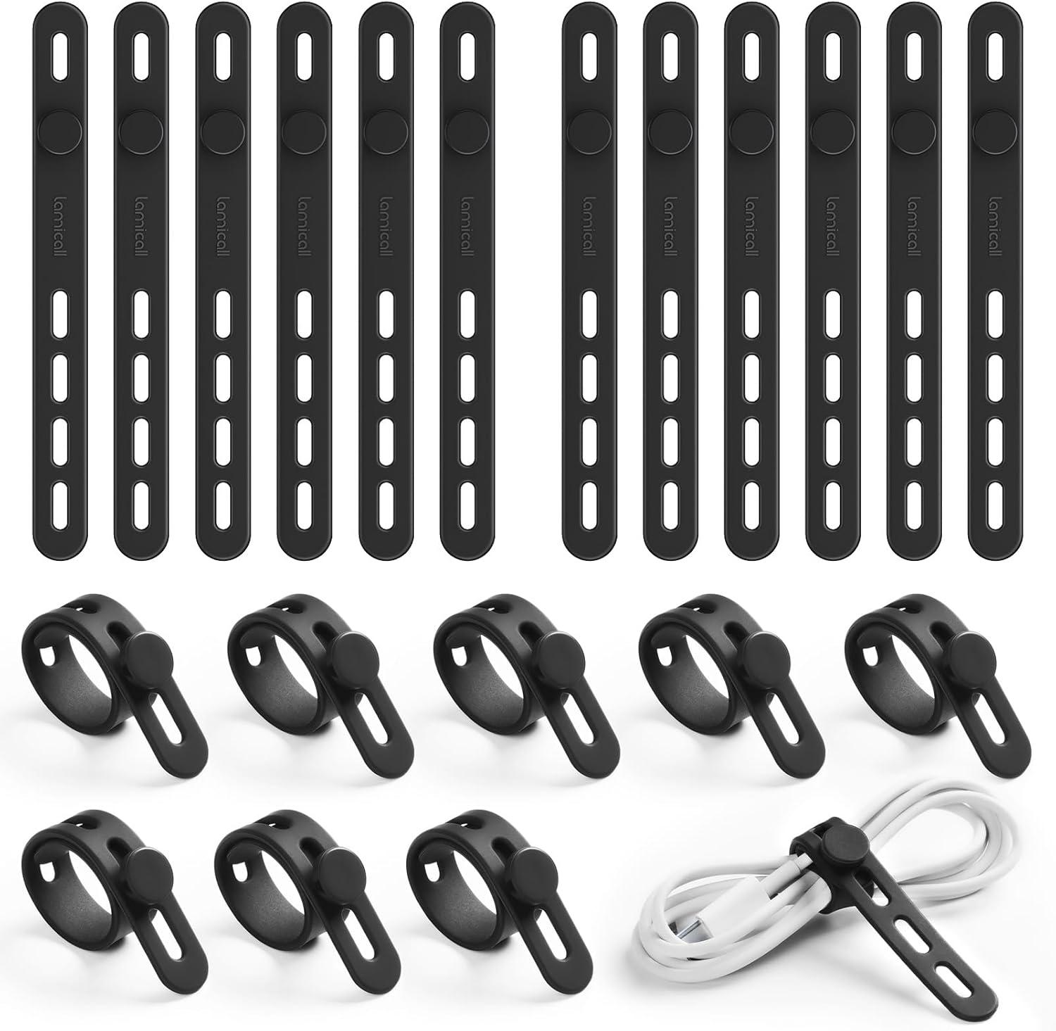 image10Pack Silicone Cable Ties Cord Organizer Wrap Lamicall Durable Reusable Wire Management with Lock Buckle Elastic Charger Cable Strap Ties Electrical Cord Keeper for Travel Home AccessoriesClassic Black