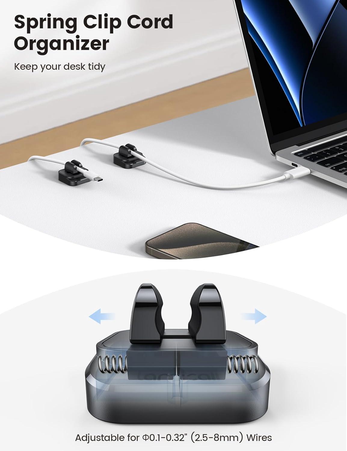 image5Pack Cable Spring Holder Clips Cord Organizer for Desk Lamicall Adjustable Cord Wire Holder Keeper Phone Charger Organizer Clips Wire Cable Management for Nightstand Wall Car Office DesktopBlack