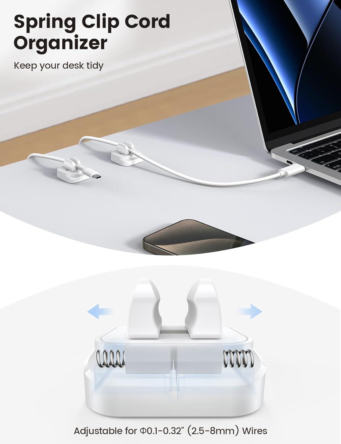 image5Pack Cable Spring Holder Clips Cord Organizer for Desk Lamicall Adjustable Cord Wire Holder Keeper Phone Charger Organizer Clips Wire Cable Management for Nightstand Wall Car Office DesktopWhite