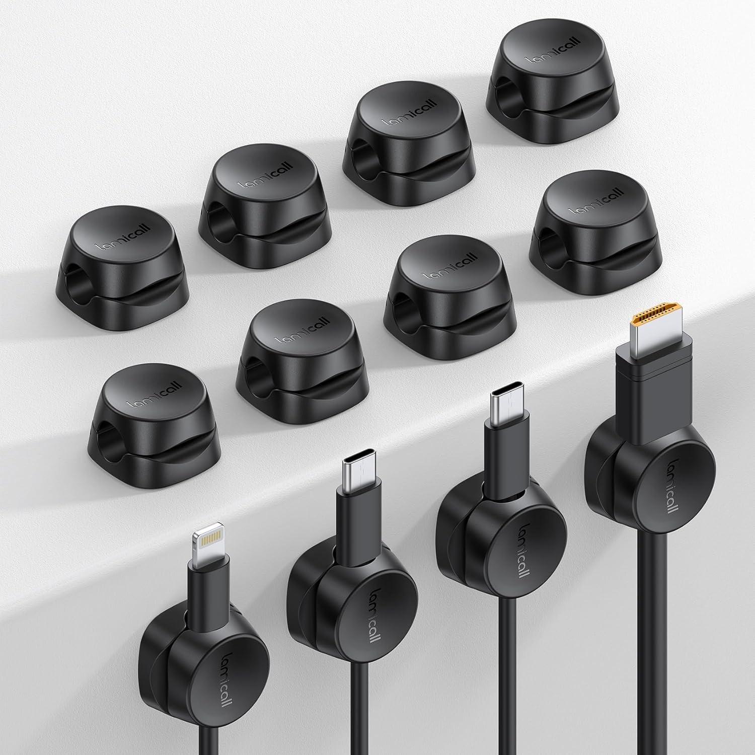 image6Pack Cord Organizer Office Desk Accessories Lamicall Clear Cable Management Clips Home Workspace Chritsmas Organization Accessories Nightstand Desk Decor Dorm Room Desktop Gadget EssentialsBlack
