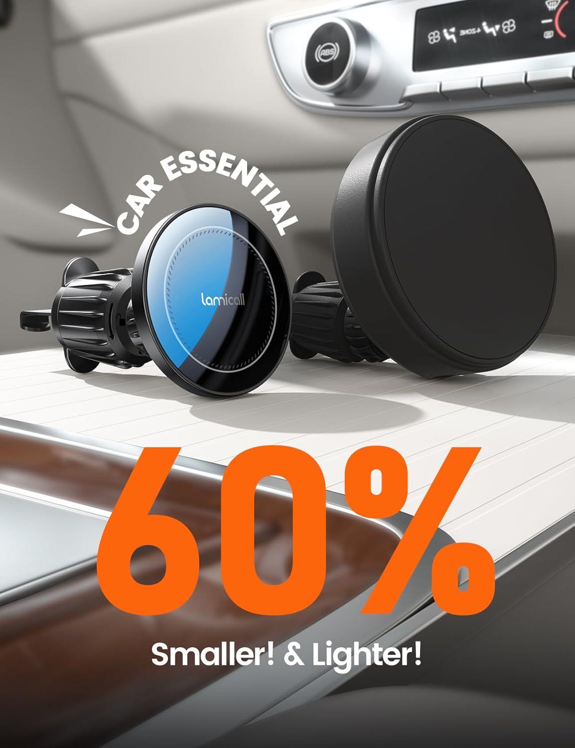 imageLamicall 15W for MagSafe Car Mount Charger 20X Strong Magnets Wireless Car Phone Holder Charger Magnetic Phone Holders for Car Vent Dash Accessories for Women Men for iPhone 17 Air Pro Max SilverBlack
