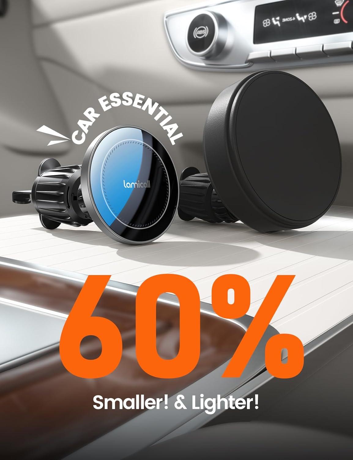 imageLamicall 15W for MagSafe Car Mount Charger 20X Strong Magnets Wireless Car Phone Holder Charger Magnetic Phone Holders for Car Vent Dash Gift Accessories for Women Men for iPhone 17 Pro Max BlackNEW Upgraded Silver Gray