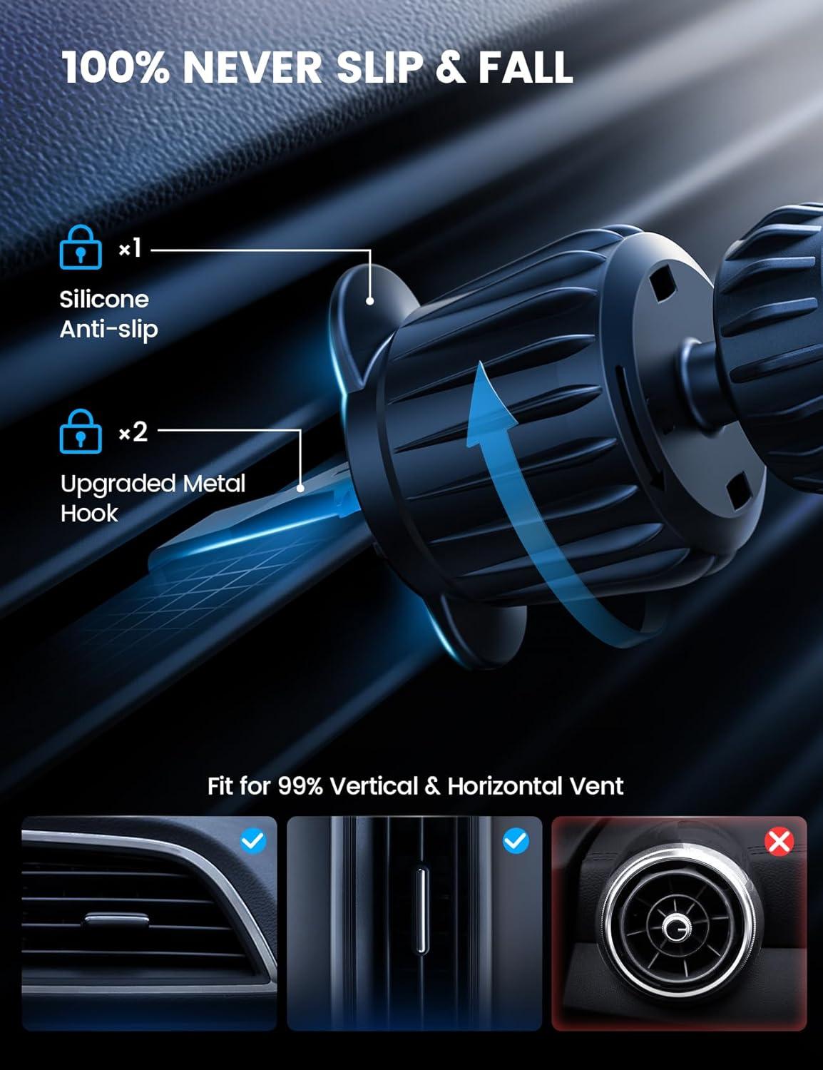 imageLamicall 15W for MagSafe Car Mount Charger 20X Strong Magnets Wireless Car Phone Holder Charger Magnetic Phone Holders for Car Vent Dash Gift Accessories for Women Men for iPhone 17 Pro Max BlackNEW Upgraded Silver Gray