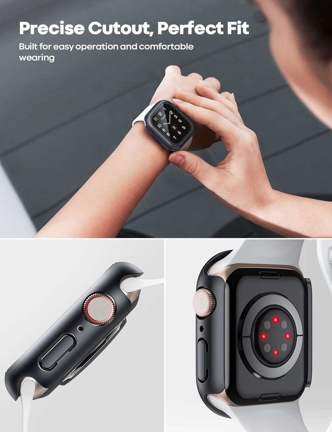 imageLamicall 2 Pack Waterproof Screen Protector Case for Apple Watch Water proof Apple Watch Face Cover 9H HD Tempered Glass Screen Protector Full Protective Bumper for iWatchBlack