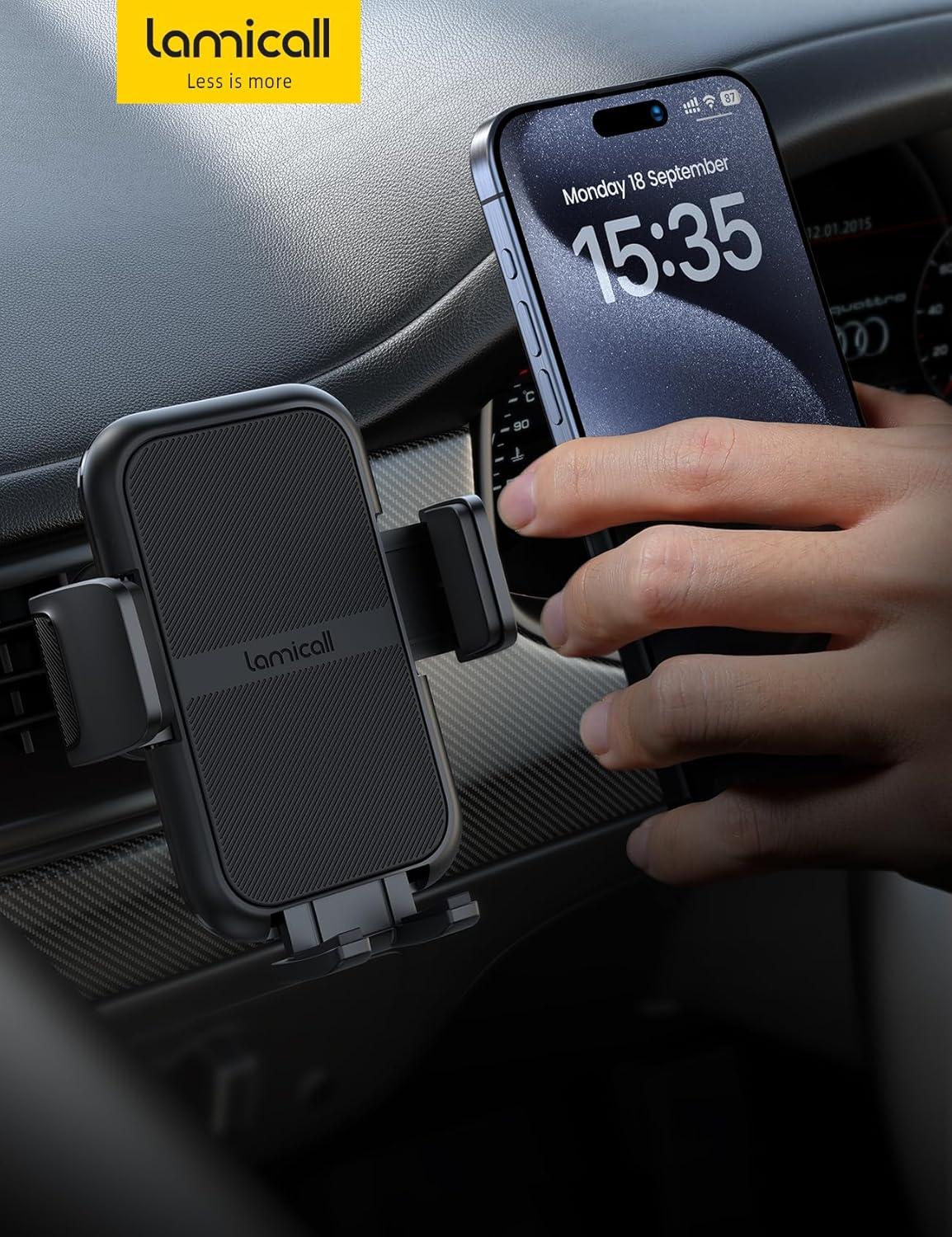 imageLamicall 2026 Wider Clamp amp Metal Hook Car Phone Holder Vent Thick Cases Friendly Phone Holders for Your Car Mount Automobile Hands Free Cradle Air Vent for iPhone 16 15 14 13 Pro Max SmartphoneBlack