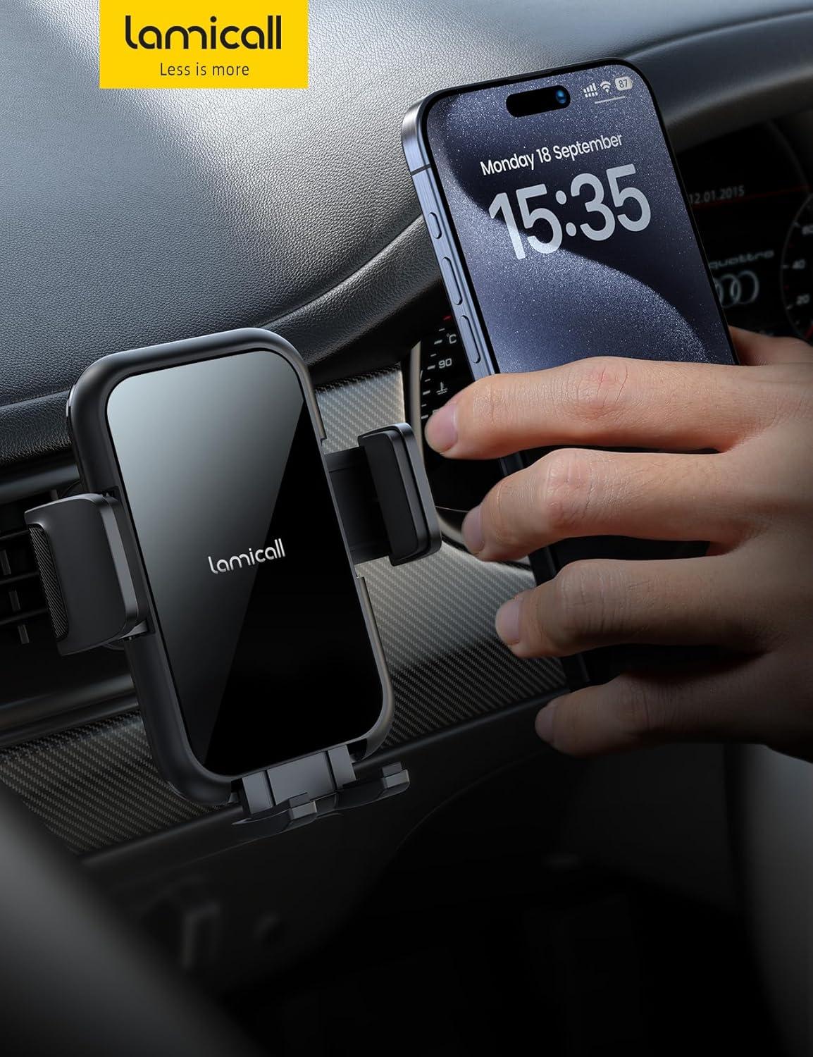 imageLamicall 2026 Wider Clamp amp Metal Hook Car Phone Holder Vent Thick Cases Friendly Phone Holders for Your Car Mount Automobile Hands Free Cradle Air Vent for iPhone 16 15 14 13 Pro Max SmartphoneNEW Upgraded Lucite Black