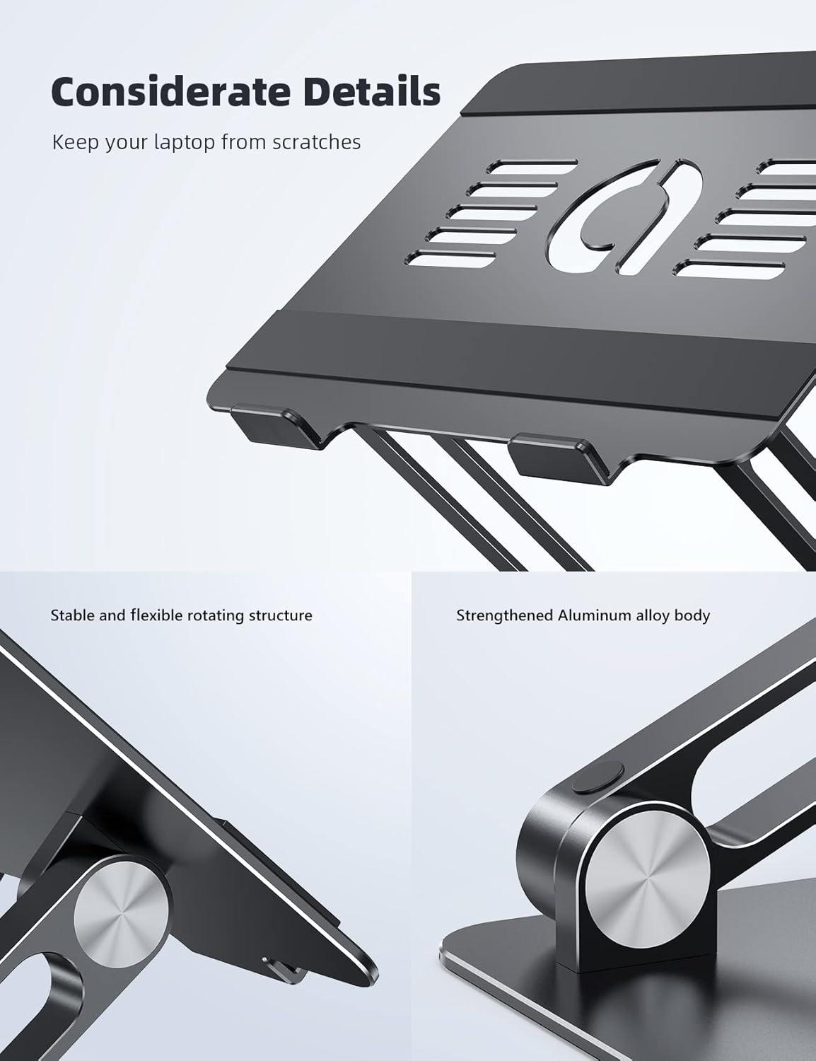 imageLamicall Adjustable Laptop Stand Portable Laptop Riser Aluminum Laptop Stand for Desk Foldable Ergonomic Computer Notebook Stand Holder for MacBook Air Pro Dell XPS HP 10173 Silver2Black