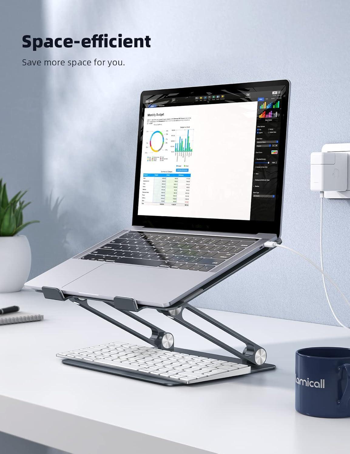 imageLamicall Adjustable Laptop Stand Portable Laptop Riser Aluminum Laptop Stand for Desk Foldable Ergonomic Computer Notebook Stand Holder for MacBook Air Pro Dell XPS HP 10173 Silver3Gray