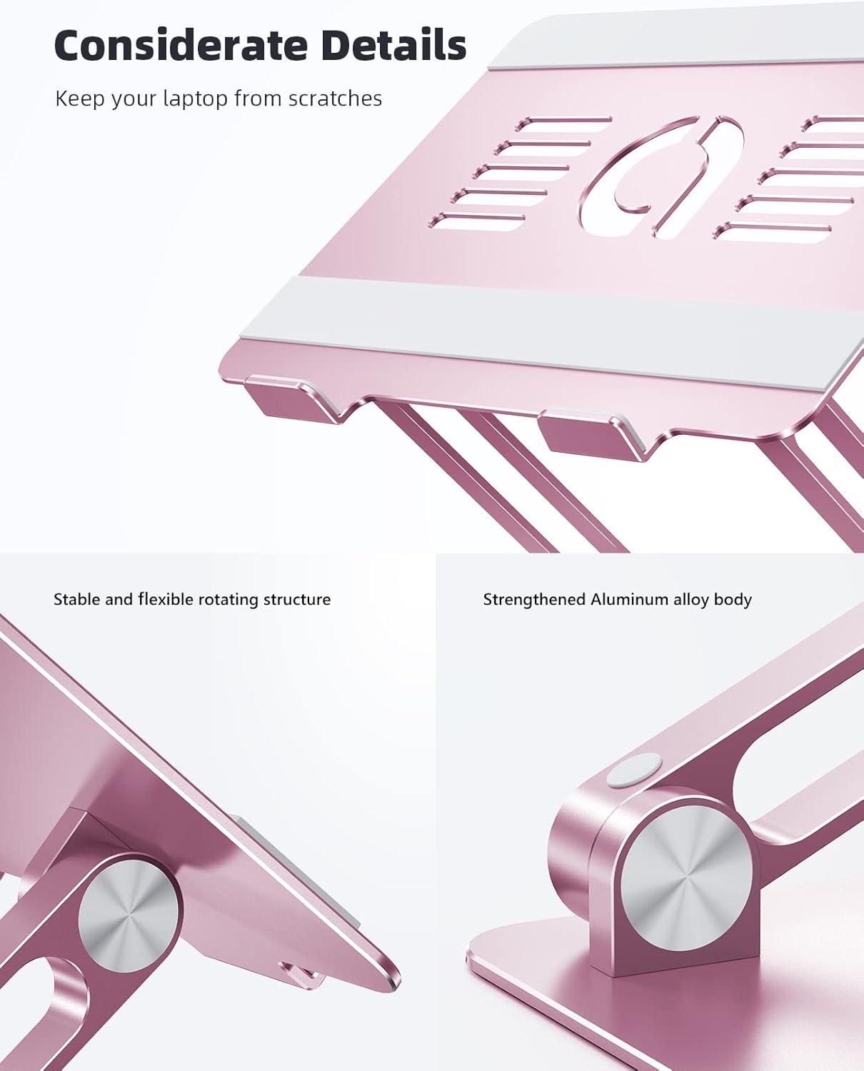 imageLamicall Adjustable Laptop Stand Portable Laptop Riser Aluminum Laptop Stand for Desk Foldable Ergonomic Computer Notebook Stand Holder for MacBook Air Pro Dell XPS HP 10173 Silver4Pink