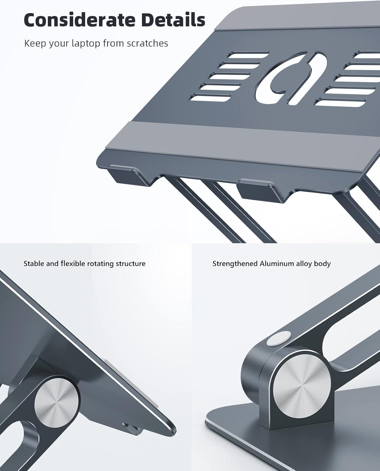 imageLamicall Adjustable Laptop Stand Portable Laptop Riser Aluminum Laptop Stand for Desk Foldable Ergonomic Computer Notebook Stand Holder for MacBook Air Pro Dell XPS HP 10173 Silver3Gray
