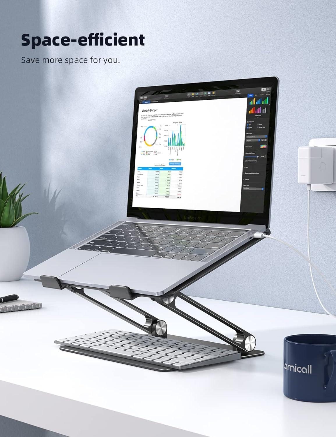 imageLamicall Adjustable Laptop Stand Portable Laptop Riser Aluminum Laptop Stand for Desk Foldable Ergonomic Computer Notebook Stand Holder for MacBook Air Pro Dell XPS HP 10173 Silver2Black