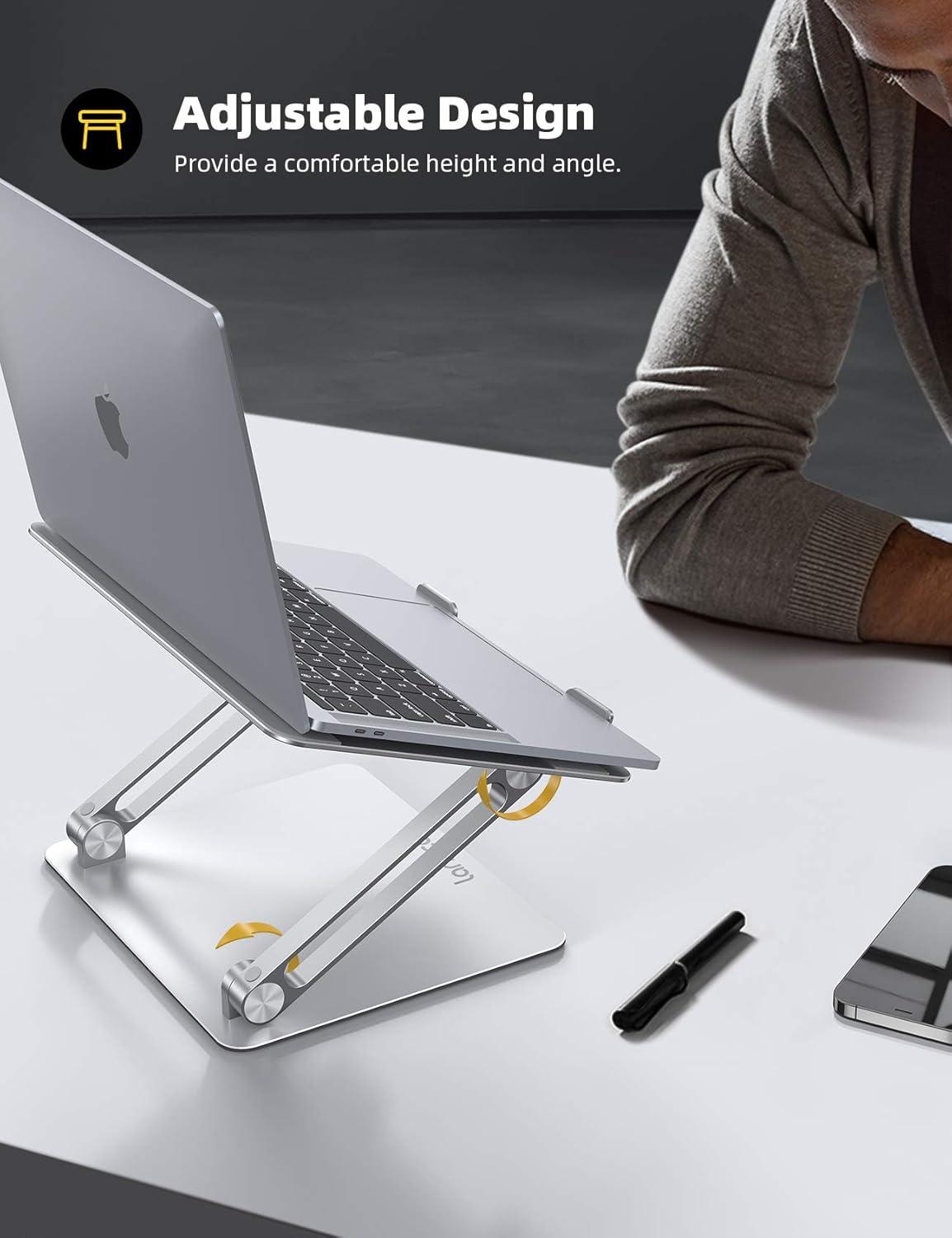 imageLamicall Adjustable Laptop Stand Portable Laptop Riser Aluminum Laptop Stand for Desk Foldable Ergonomic Computer Notebook Stand Holder for MacBook Air Pro Dell XPS HP 10173 Silver1Silver