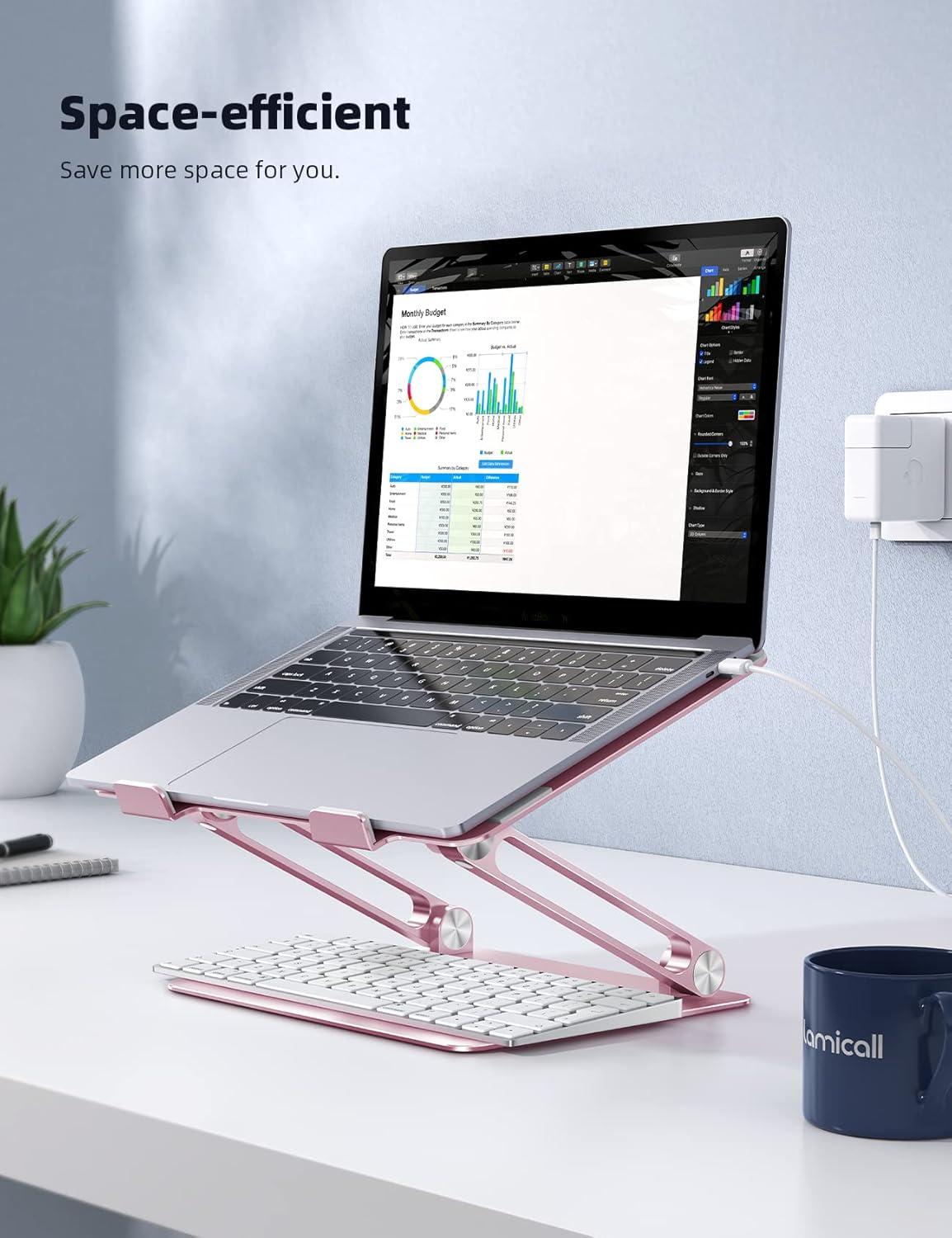 imageLamicall Adjustable Laptop Stand Portable Laptop Riser Aluminum Laptop Stand for Desk Foldable Ergonomic Computer Notebook Stand Holder for MacBook Air Pro Dell XPS HP 10173 Silver4Pink
