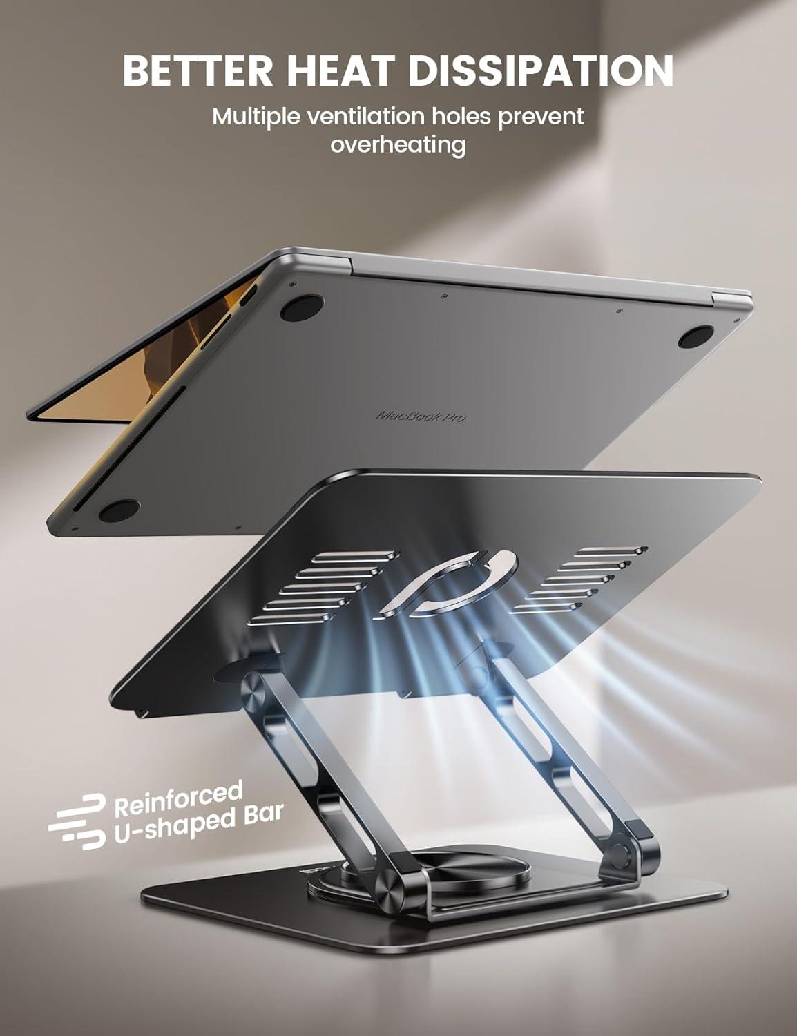 imageLamicall Adjustable Laptop Stand for Desk 360 Rotating Base Ergonomic Computer Stand Aluminum Laptop Riser Foldable Protable for Office Home fits MacBook Air Pro Dell HP 10173 BlackBlack
