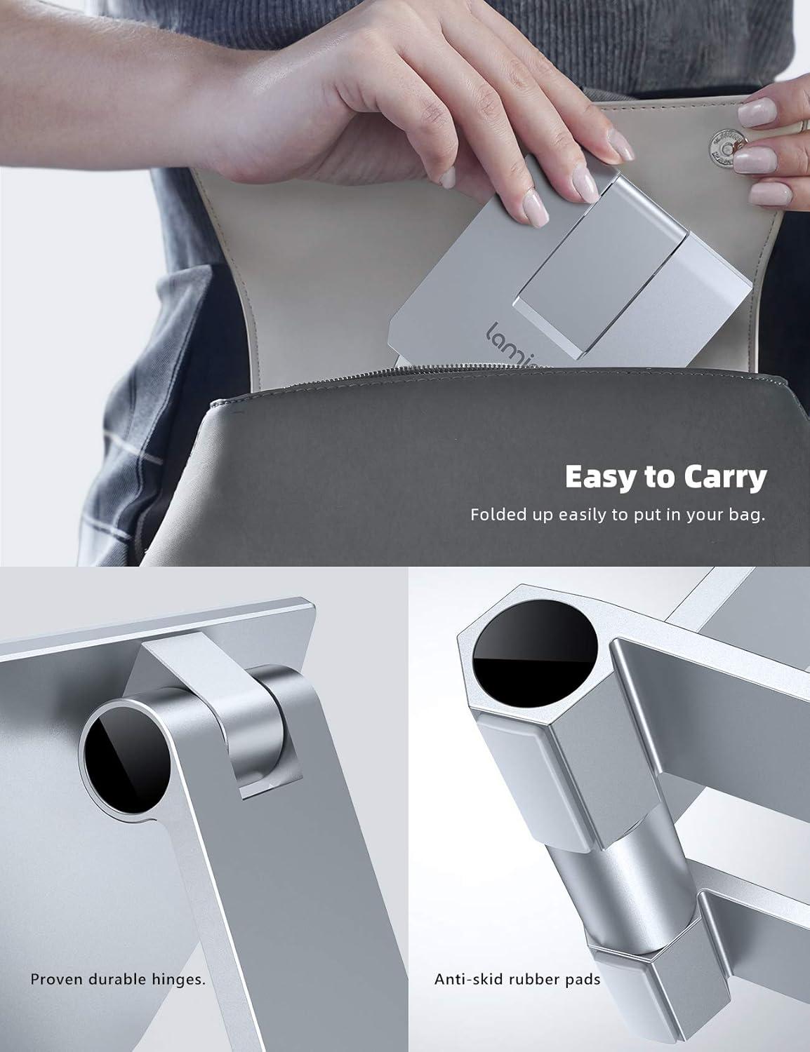 imageLamicall Aluminum Metal Adjustable Cell Phone Stand Desk Heavy Duty Aluminum Metal Foldable Desktop Phone Holder Cradle Dock for iPhone 16 15 14 Plus Pro Pro Max 13 12 X XS411 Phone GreySliver