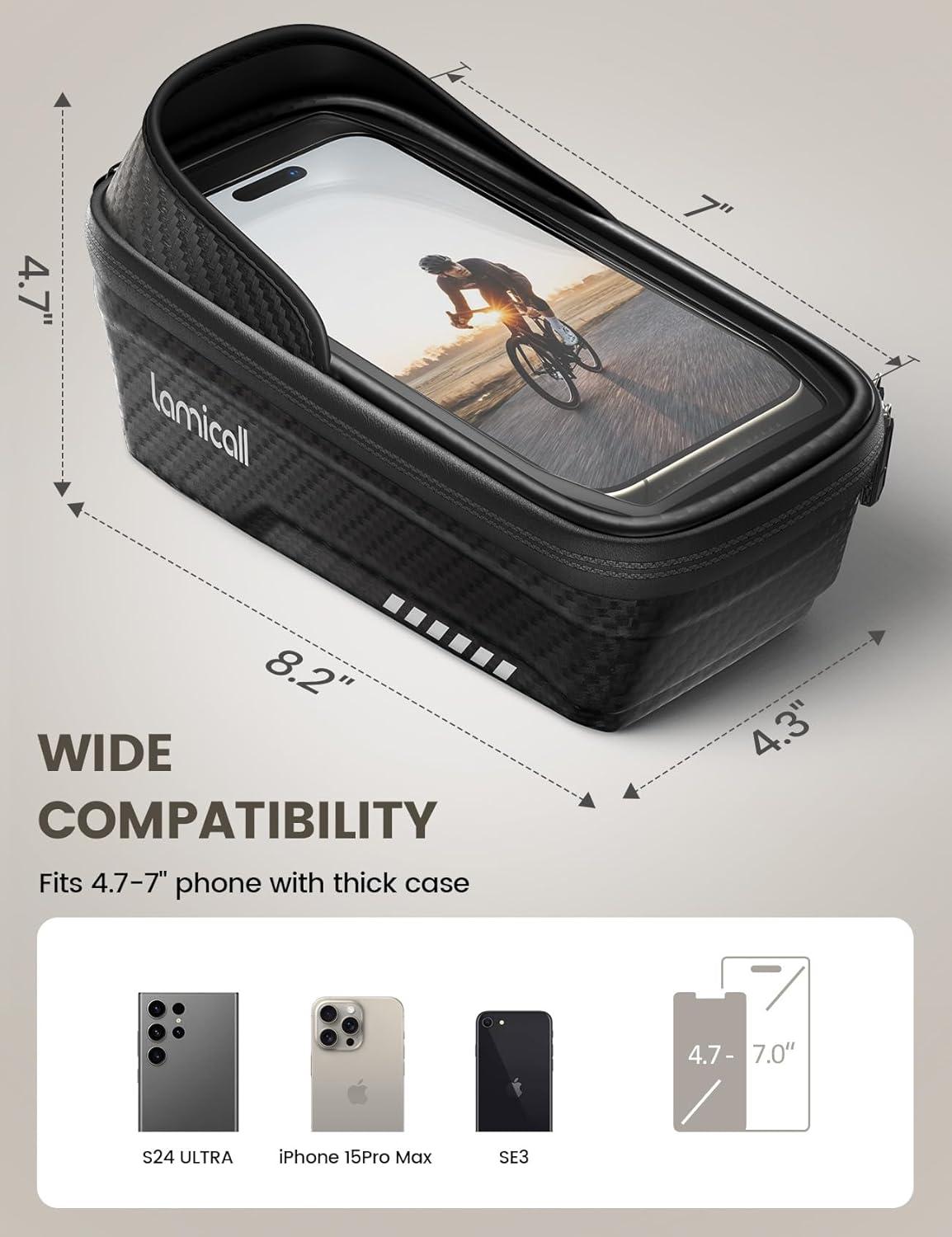 imageLamicall Bike Frame Bag Waterproof 1s Release 2 in 1 Bike Phone Mount Holder Bicycle Top Tube Bag Cycling Pouch with Rain Cover Bikes Accessories for Phones Under 7Medium