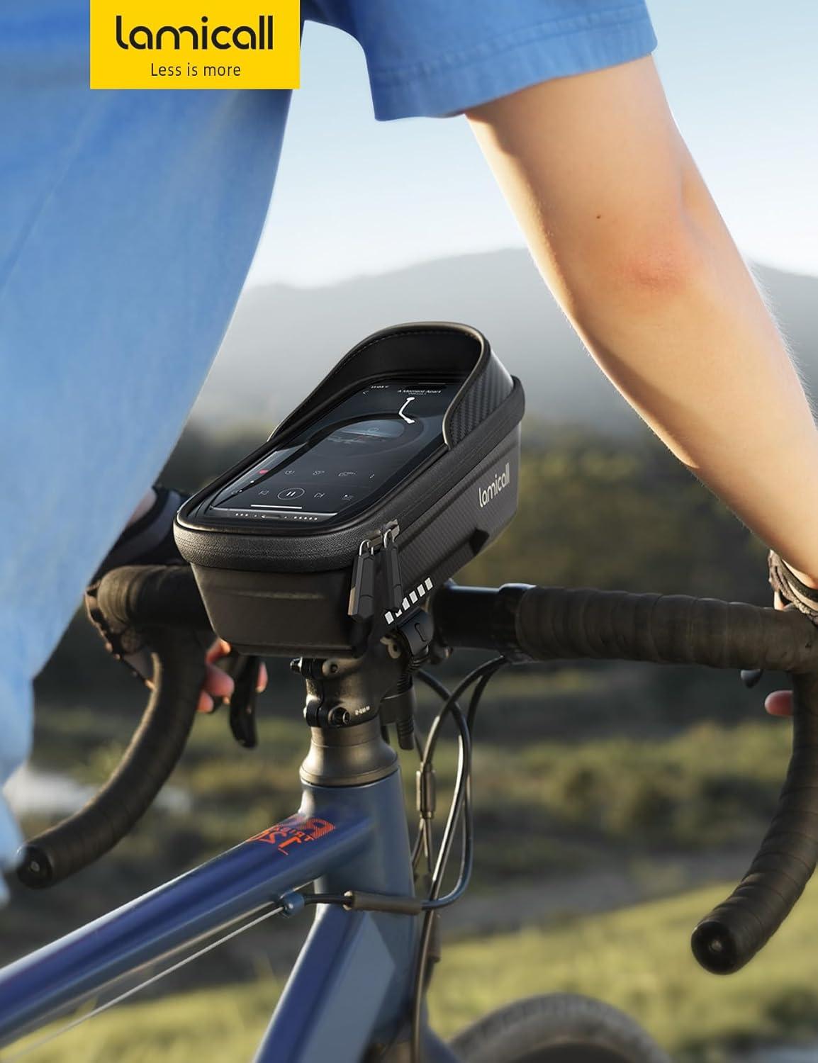 imageLamicall Bike Frame Bag Waterproof 1s Release 2 in 1 Bike Phone Mount Holder Bicycle Top Tube Bag Cycling Pouch with Rain Cover Bikes Accessories for Phones Under 7Medium