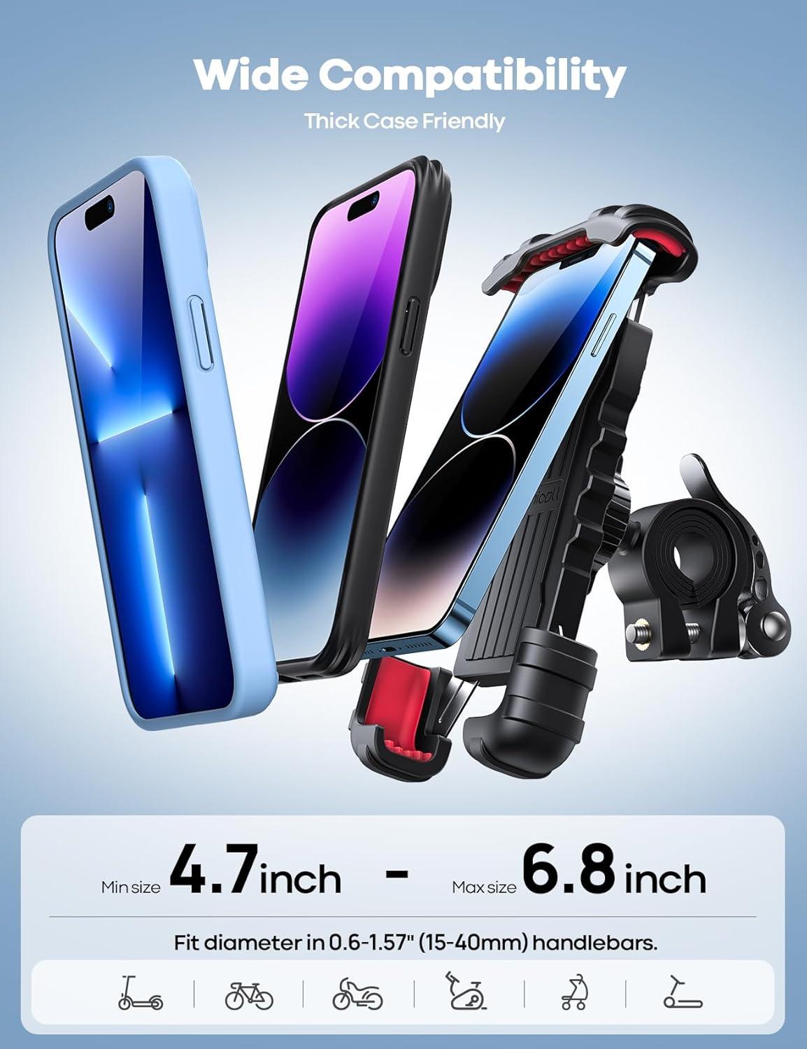 imageLamicall Bike Phone Holder Motorcycle Mount Motorcycle Phone Holder Handlebar Cell Phone Clamp Scooter Phone Clip for iPhone Air 17 Pro Max 16 15 Pro Max Plus S20 More 47 to 68 SmartphonesRed