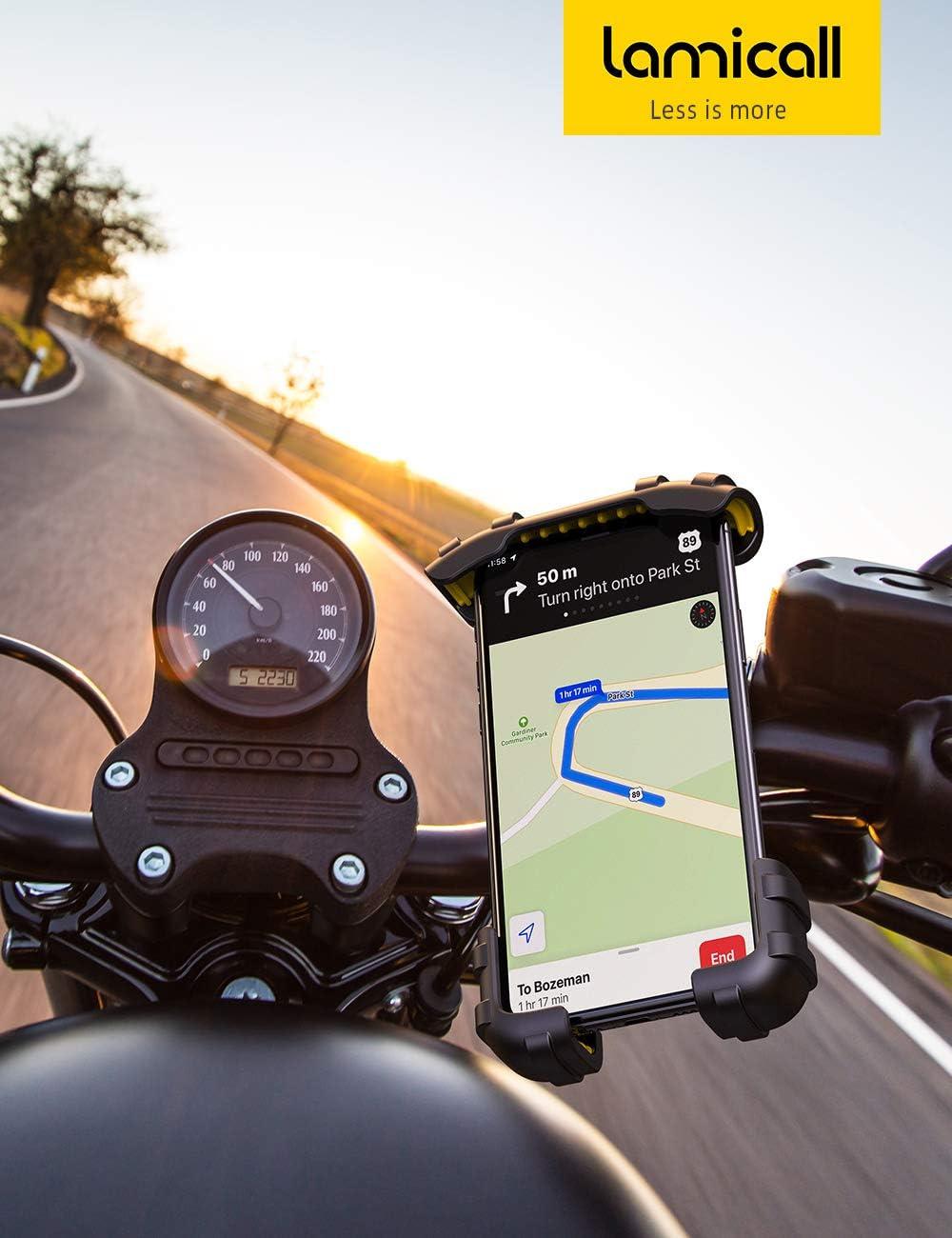 imageLamicall Bike Phone Holder Motorcycle Mount Motorcycle Phone Holder Handlebar Cell Phone Clamp Scooter Phone Clip for iPhone Air 17 Pro Max 16 15 Pro Max Plus S20 More 47 to 68 SmartphonesYellow
