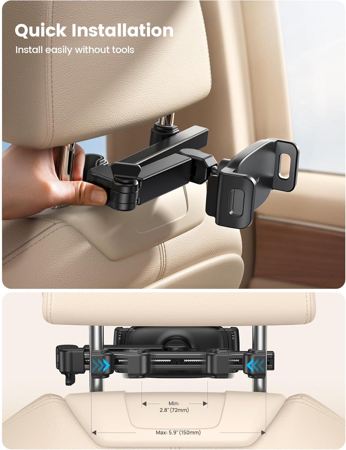 imageLamicall Car Headrest Tablet Holder 3 in 1 Extension Arm Adjustable Tablet Car Mount for Back Seat Road Trip Essentials for Kids for 4711 Device Like iPad Pro Air Mini Galaxy Fire BlackBlack