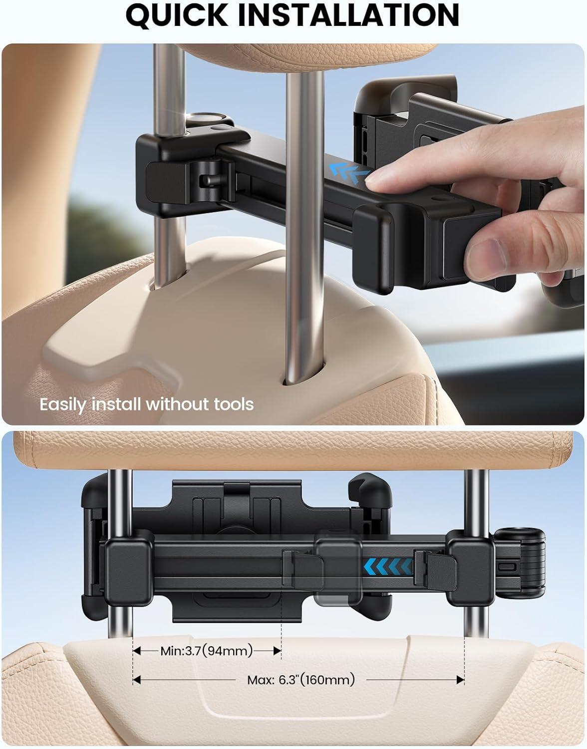 imageLamicall Car Headrest Tablet Holder Lockable Thick Case Friendly Foldable Clip Car Backseat Tablet Mount Car Accessories for Kids for iPad Pro Air Mini Galaxy Fire HD 4713 Tablets4713 Tablets