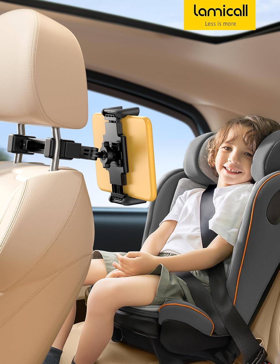 imageLamicall Car Headrest Tablet Holder Lockable Thick Case Friendly Foldable Clip Car Backseat Tablet Mount Car Accessories for Kids for iPad Pro Air Mini Galaxy Fire HD 4713 Tablets4713 Tablets