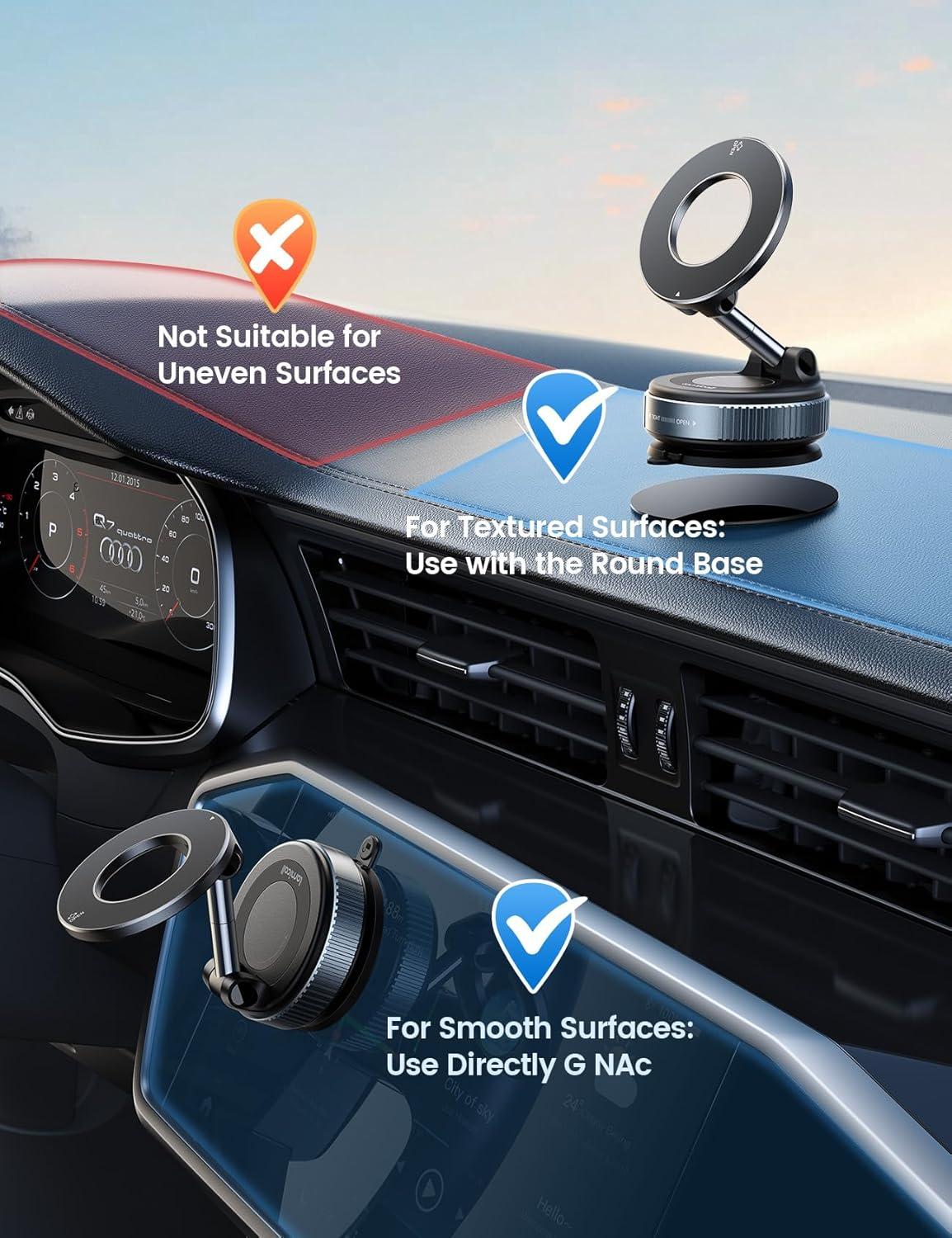 imageLamicall Car Phone Holder 70 LBS Strongest Suction for Magsafe Car Mount 360 Adjustable Suction Cup Phone Mount Dashboard Windshield Vacuum Magnetic Phone Holder for Car fit iPhone 17 16 Pro MaxBlack