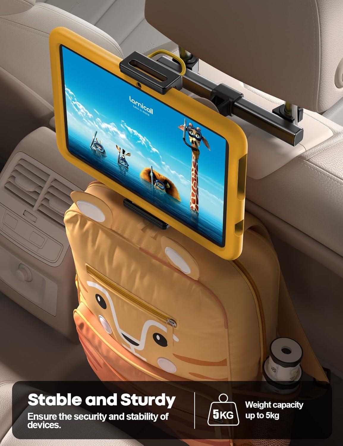 imageLamicall Car Tablet Headrest Holder Car Back Seat Headrest Tablet Mount Stand for Kids Road Trip Essentials Compatible with 2024 iPad Pro 1113 Air Mini Galaxy Tab 4713 Devices BlackBlack
