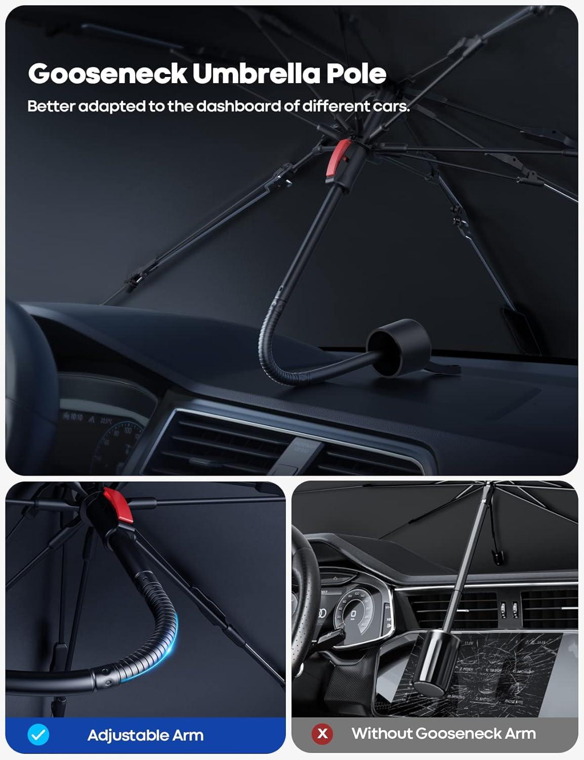 imageLamicall Car Windshield Sunshade Umbrella Foldable Car Windshield Sun Shade Cover 5 Layers UV Block Coating 52x31 Front Window Heat Insulation Protection for Auto Sedan SUV Windshield