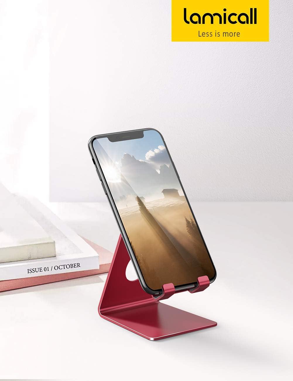 imageLamicall Cell Phone Stand Desk Phone Holder Cradle Compatible with Phone 12 Mini 11 Pro Xs Max XR X 8 7 6 Plus SE All Smartphones Charging Dock Office Desktop Accessories Silverdred