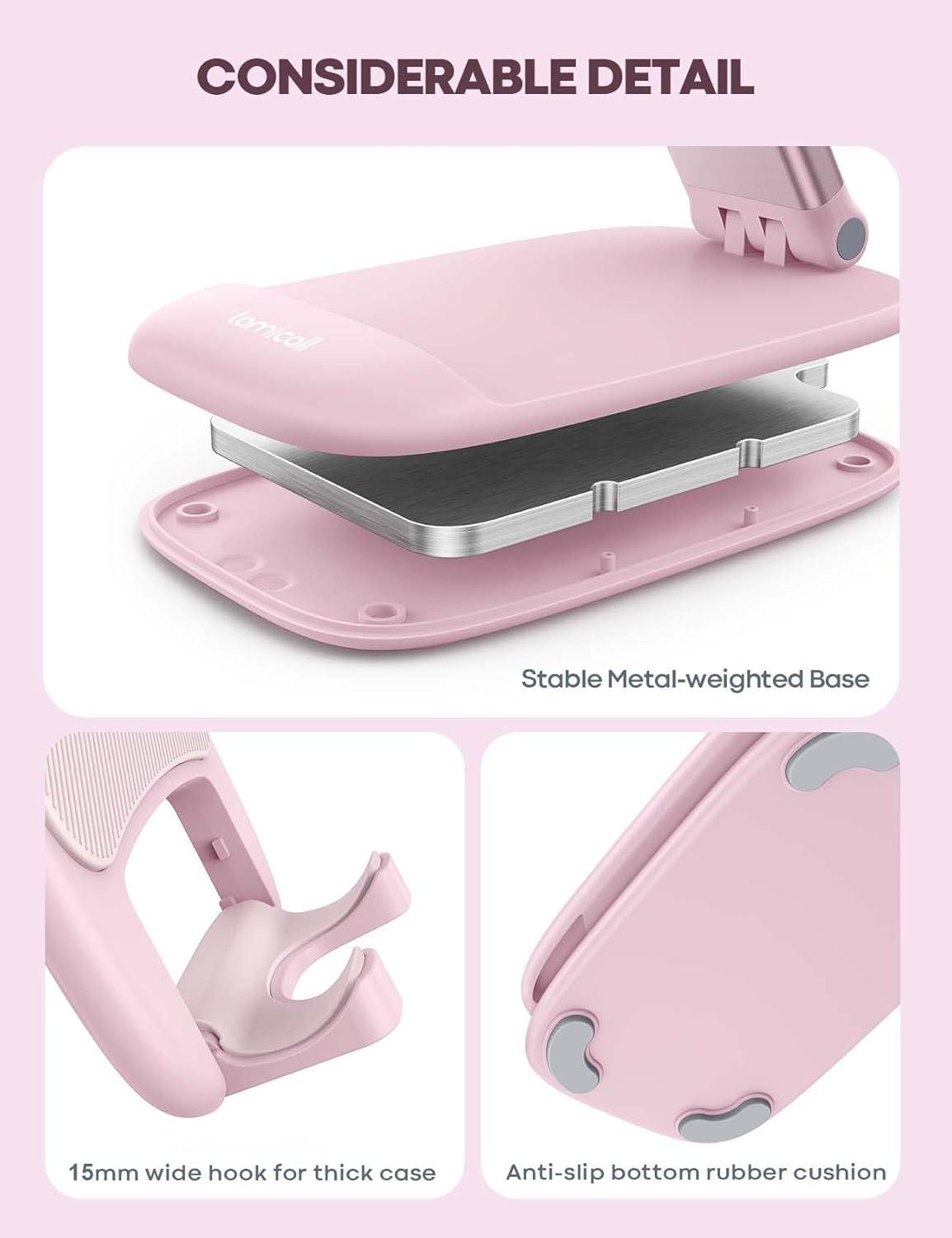 imageLamicall Cell Phone Stand for Desk Height Adjustable Foldable Mobile Phone Holder Portable Stand for iPhone 17 16 15 14 13 12 11 Pro Max Plus Air Galaxy S25 S24 Telephone Office AccessoriesPink