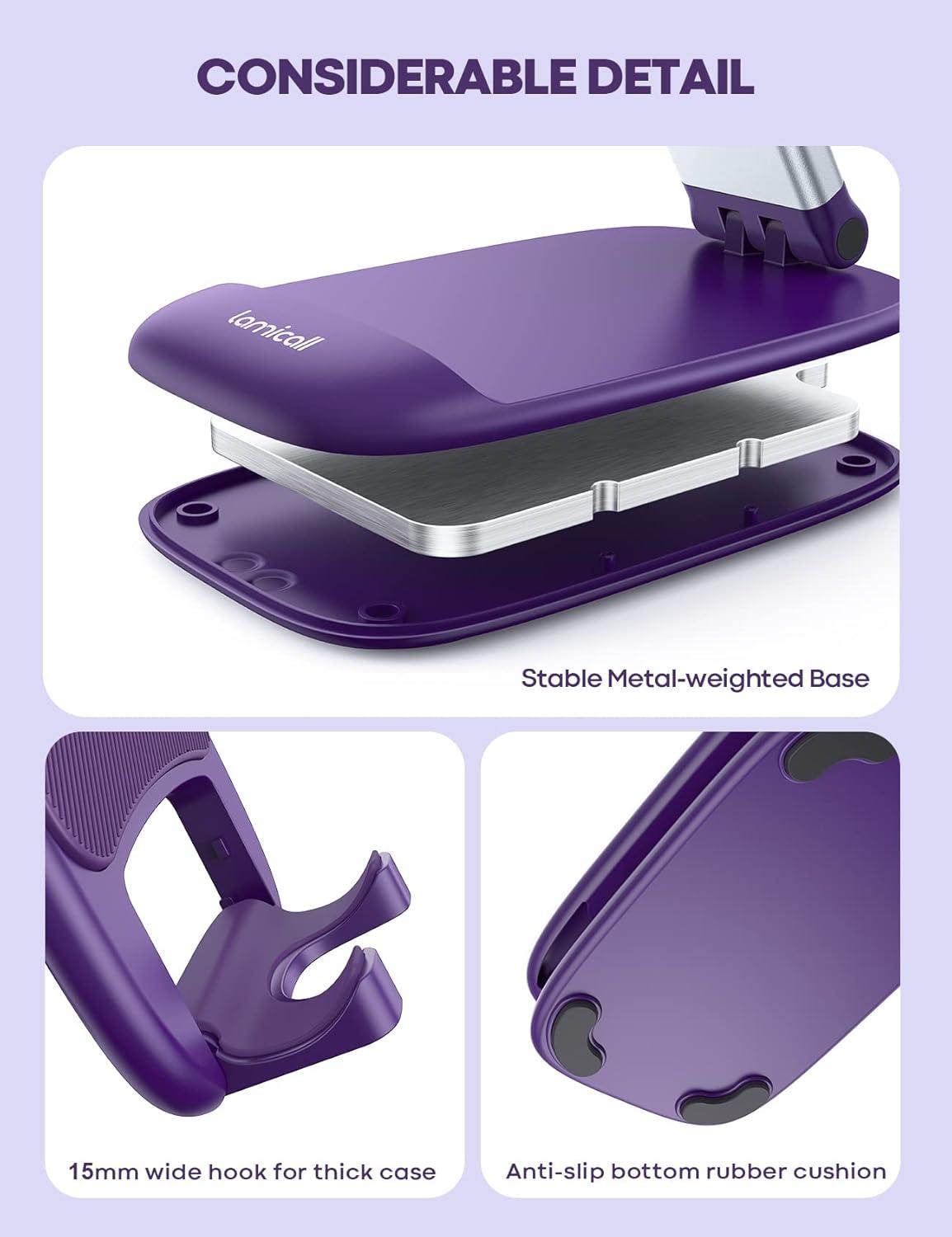 imageLamicall Cell Phone Stand for Desk Height Adjustable Foldable Mobile Phone Holder Portable Stand for iPhone 17 16 15 14 13 12 11 Pro Max Plus Air Galaxy S25 S24 Telephone Office AccessoriesDark Purple