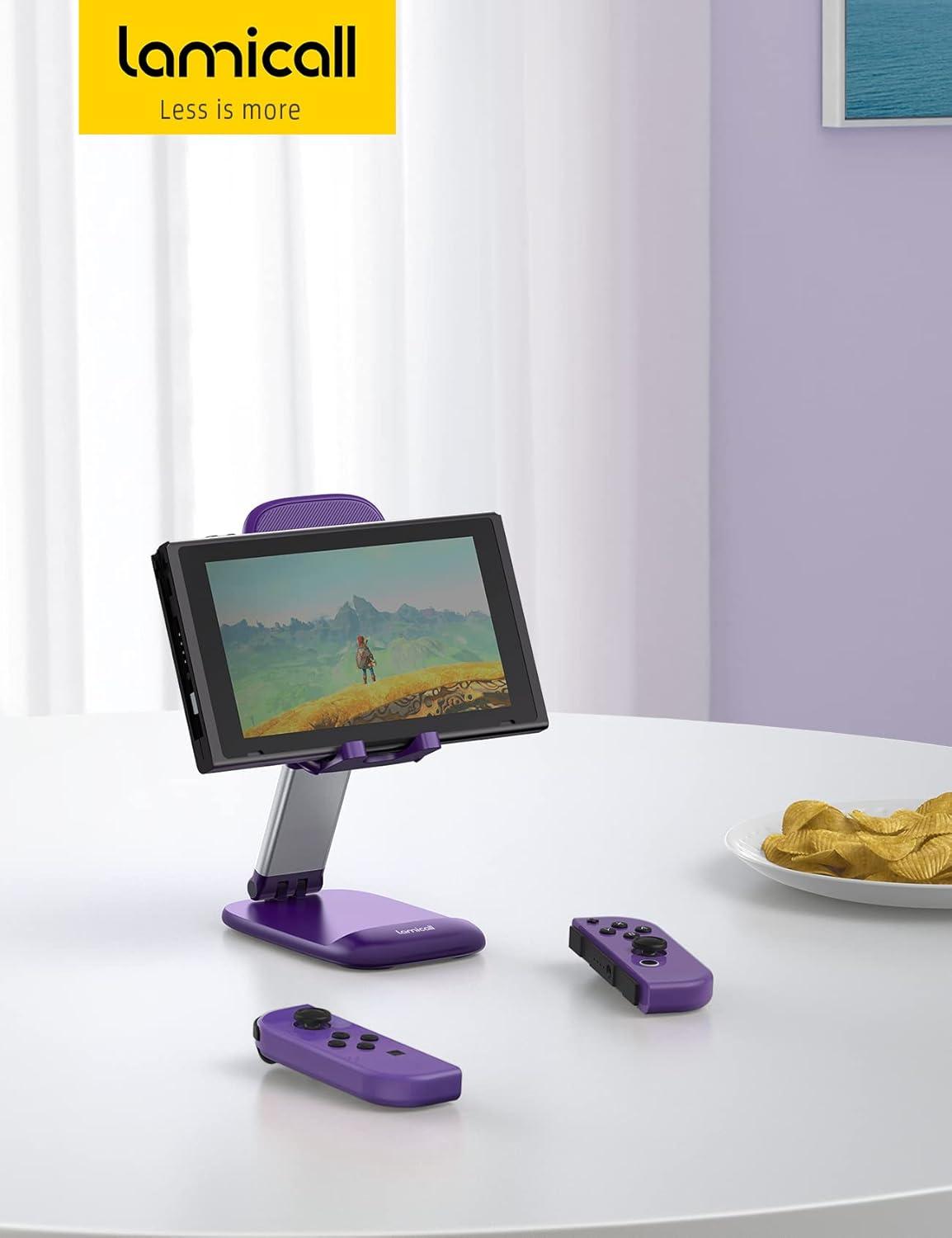imageLamicall Cell Phone Stand for Desk Height Adjustable Foldable Mobile Phone Holder Portable Stand for iPhone 17 16 15 14 13 12 11 Pro Max Plus Air Galaxy S25 S24 Telephone Office AccessoriesDark Purple