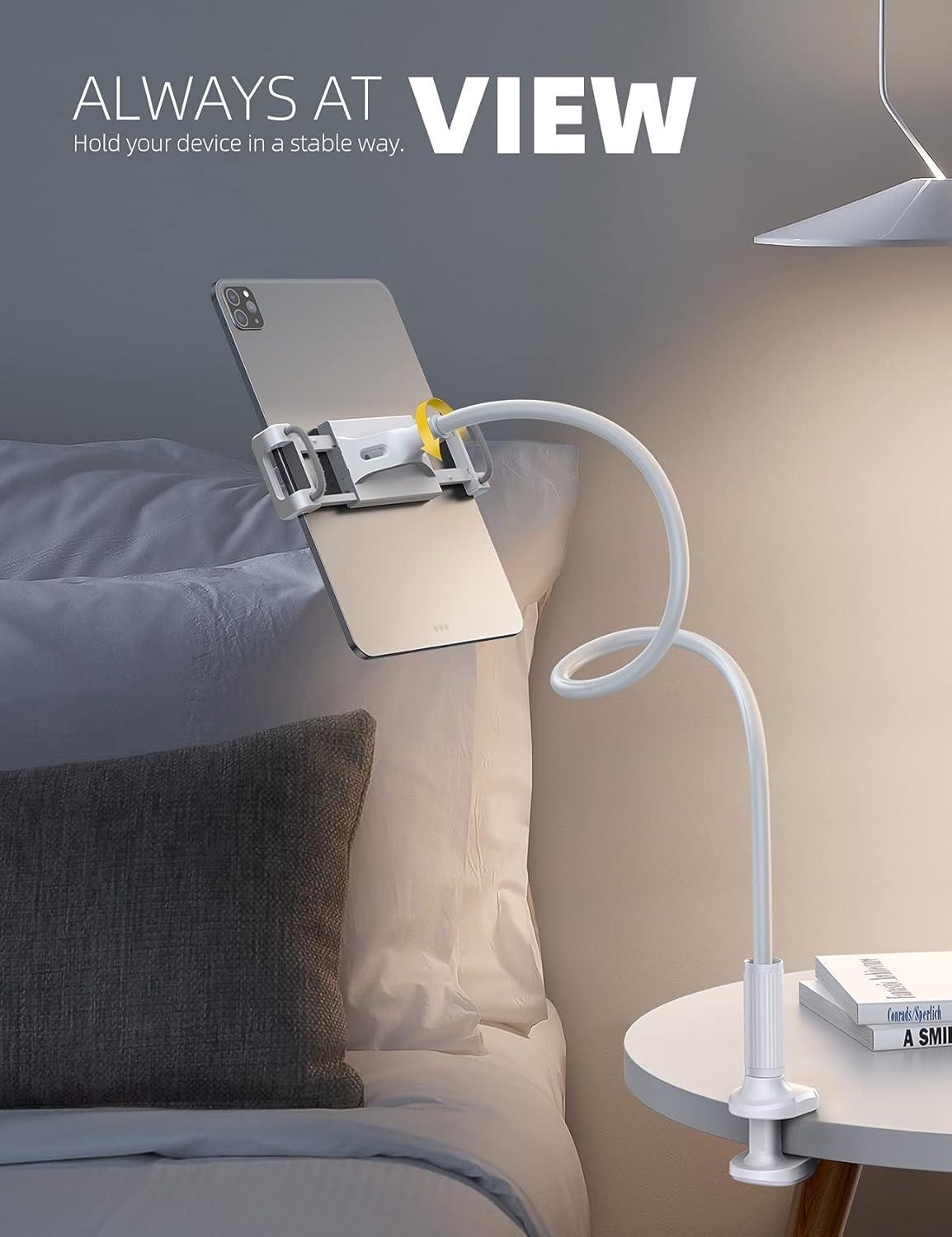 imageLamicall Gooseneck Tablet Mount Holder for Bed Flexible Tablet Arm Clamp for Bed Compatible with Pad Mini 79 Air 97 Pro 105 Kindle Switch Galaxy Tabs More 4711 Device BlackWhite