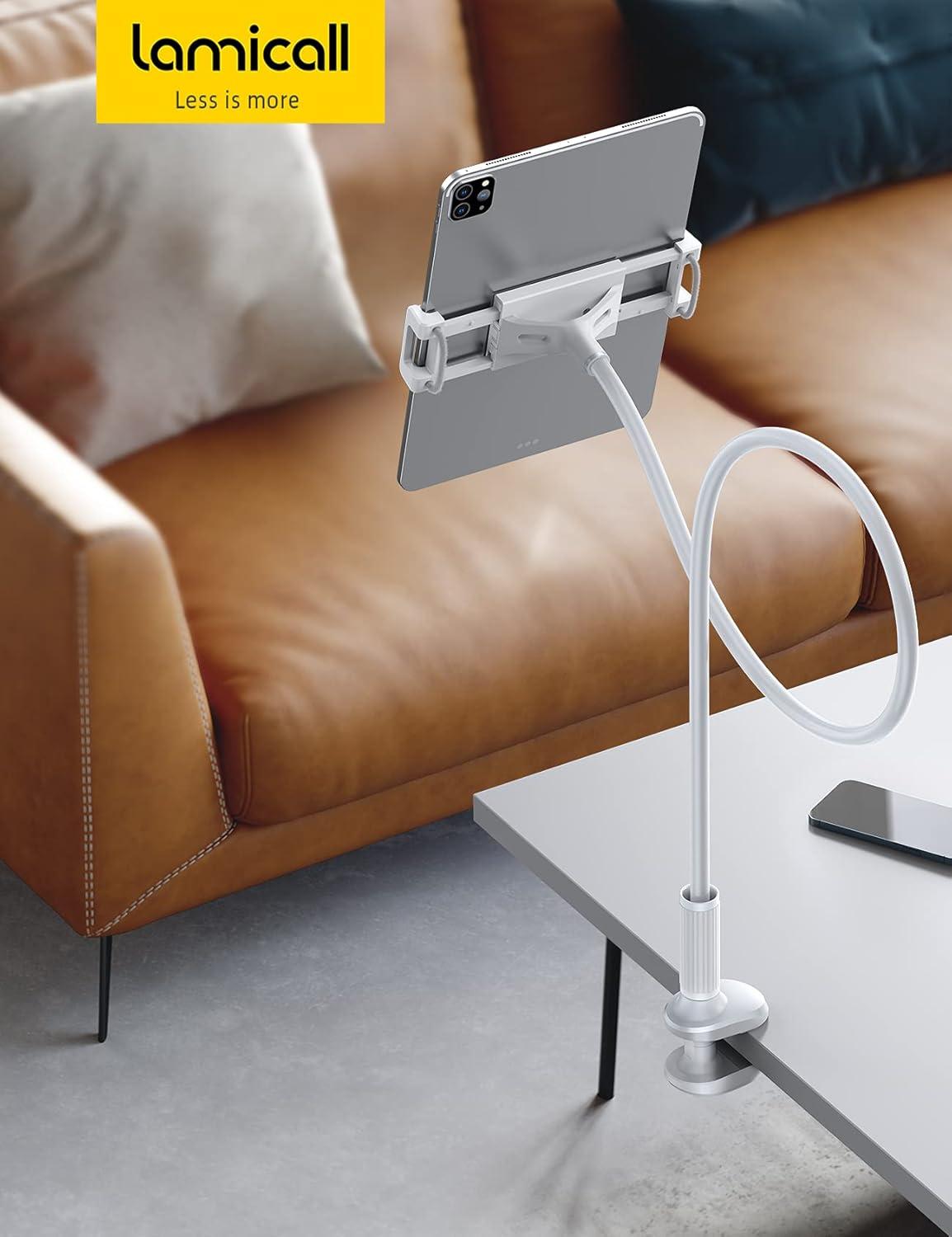imageLamicall Gooseneck Tablet Mount Holder for Bed Flexible Tablet Arm Clamp for Bed Compatible with Pad Mini 79 Air 97 Pro 105 Kindle Switch Galaxy Tabs More 4711 Device BlackWhite
