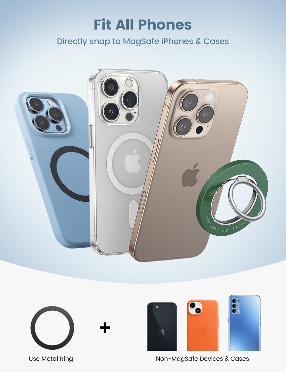 imageLamicall Magnetic Phone Grip for MagSafe Accessories 2025 Upgraded Strong Magnet Finger Ring Holder 1s Snap Pop Grip Socket Stand Mag Safe Kickstand Accessories for iPhone 16 Pro Max AndroidsDark Green