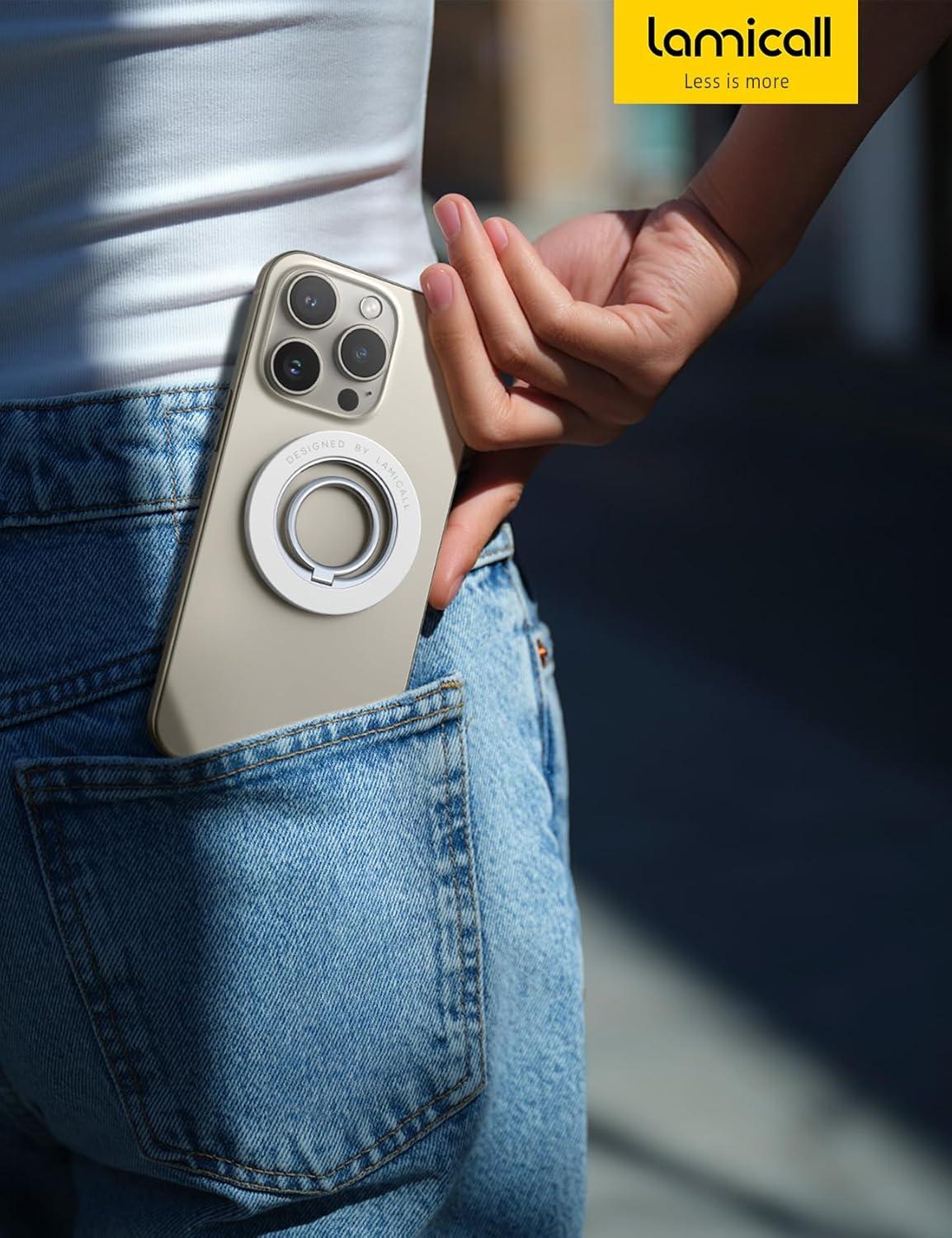 imageLamicall Magnetic Phone Grip for MagSafe Accessories 2025 Upgraded Strong Magnet Finger Ring Holder 1s Snap Pop Grip Socket Stand Mag Safe Kickstand Accessories for iPhone 16 Pro Max AndroidsPure White