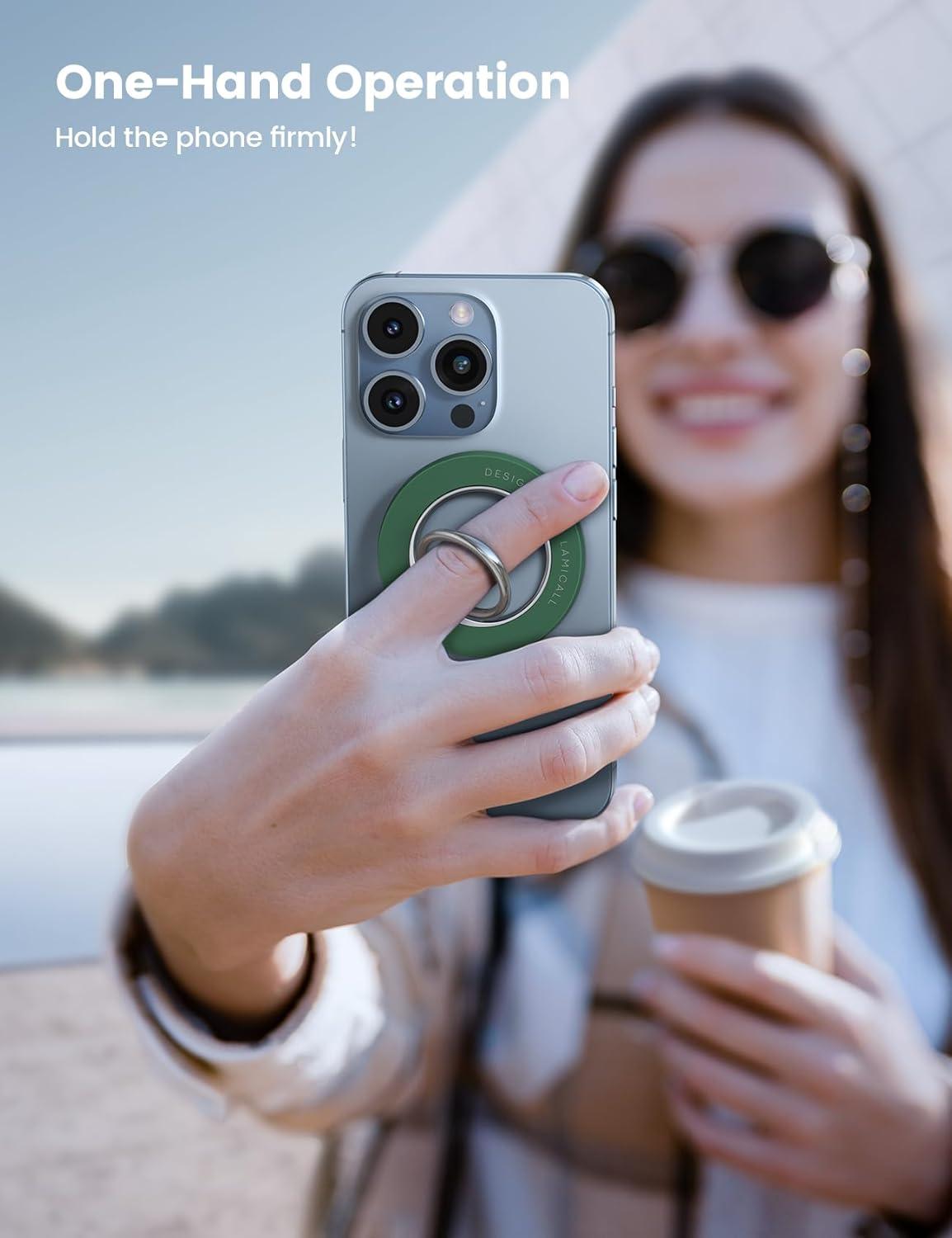 imageLamicall Magnetic Phone Grip for MagSafe Accessories 2025 Upgraded Strong Magnet Finger Ring Holder 1s Snap Pop Grip Socket Stand Mag Safe Kickstand Accessories for iPhone 16 Pro Max AndroidsDark Green
