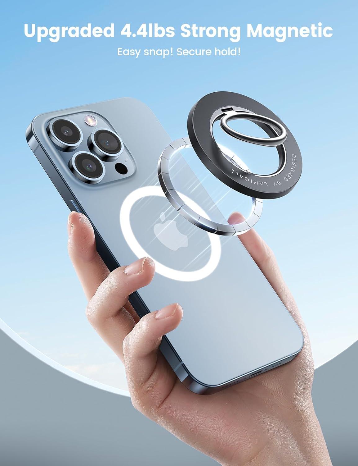 imageLamicall Magnetic Phone Grip for MagSafe Accessories 2025 Upgraded Strong Magnet Finger Ring Holder 1s Snap Pop Grip Socket Stand Mag Safe Kickstand Accessories for iPhone 16 Pro Max AndroidsMisty Black