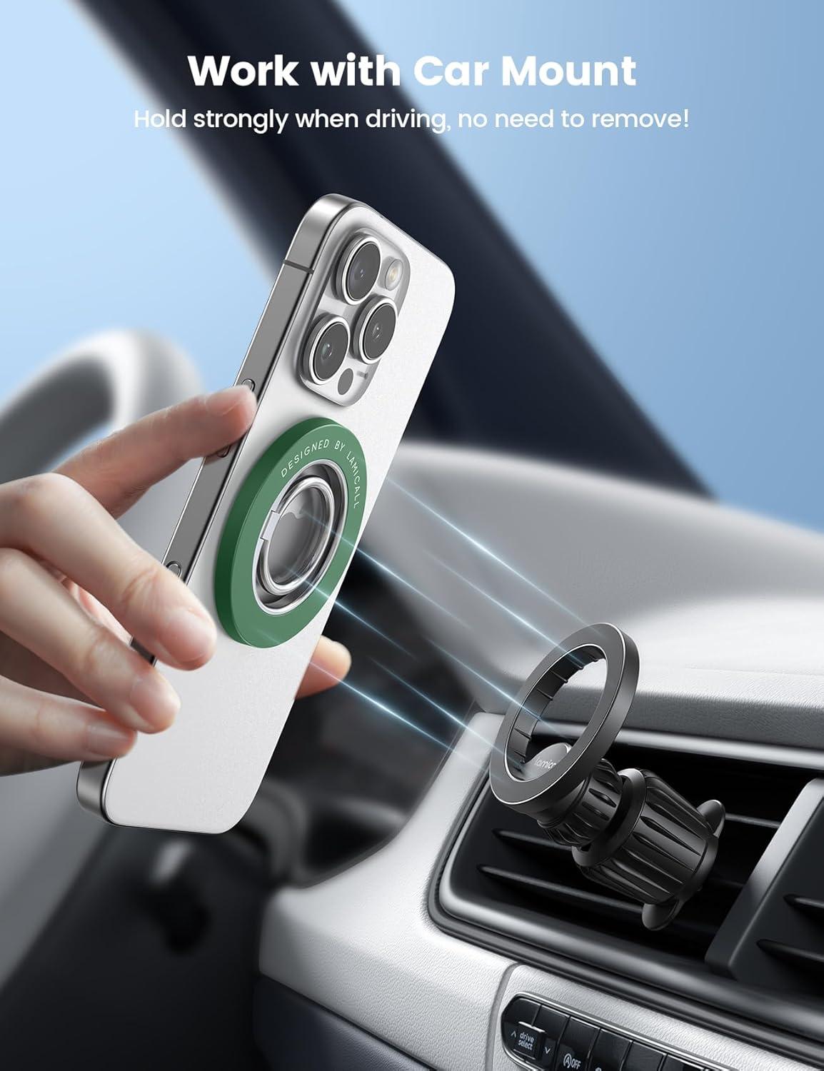 imageLamicall Magnetic Phone Grip for MagSafe Accessories 2025 Upgraded Strong Magnet Finger Ring Holder 1s Snap Pop Grip Socket Stand Mag Safe Kickstand Accessories for iPhone 16 Pro Max AndroidsDark Green
