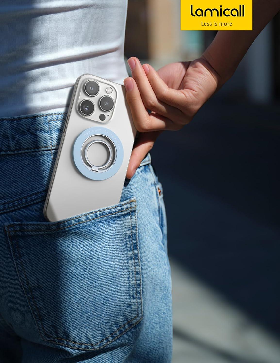 imageLamicall Magnetic Phone Grip for MagSafe Accessories 2025 Upgraded Strong Magnet Finger Ring Holder 1s Snap Pop Grip Socket Stand Mag Safe Kickstand Accessories for iPhone 16 Pro Max Androidssky blue