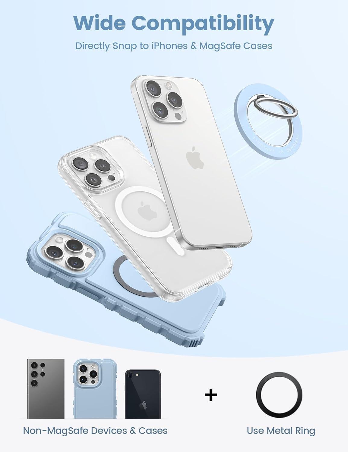 imageLamicall Magnetic Phone Grip for MagSafe Accessories 2025 Upgraded Strong Magnet Finger Ring Holder 1s Snap Pop Grip Socket Stand Mag Safe Kickstand Accessories for iPhone 16 Pro Max Androidssky blue