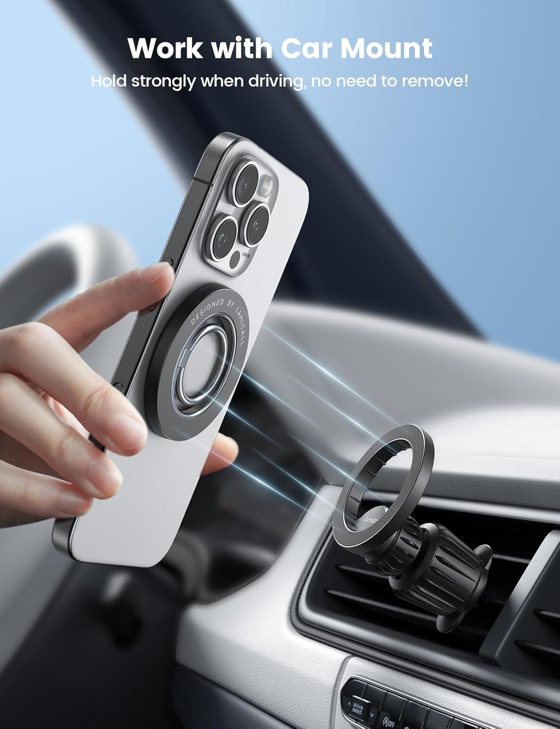 imageLamicall Magnetic Phone Grip for MagSafe Accessories 2025 Upgraded Strong Magnet Finger Ring Holder 1s Snap Pop Grip Socket Stand Mag Safe Kickstand Accessories for iPhone 16 Pro Max AndroidsMisty Black